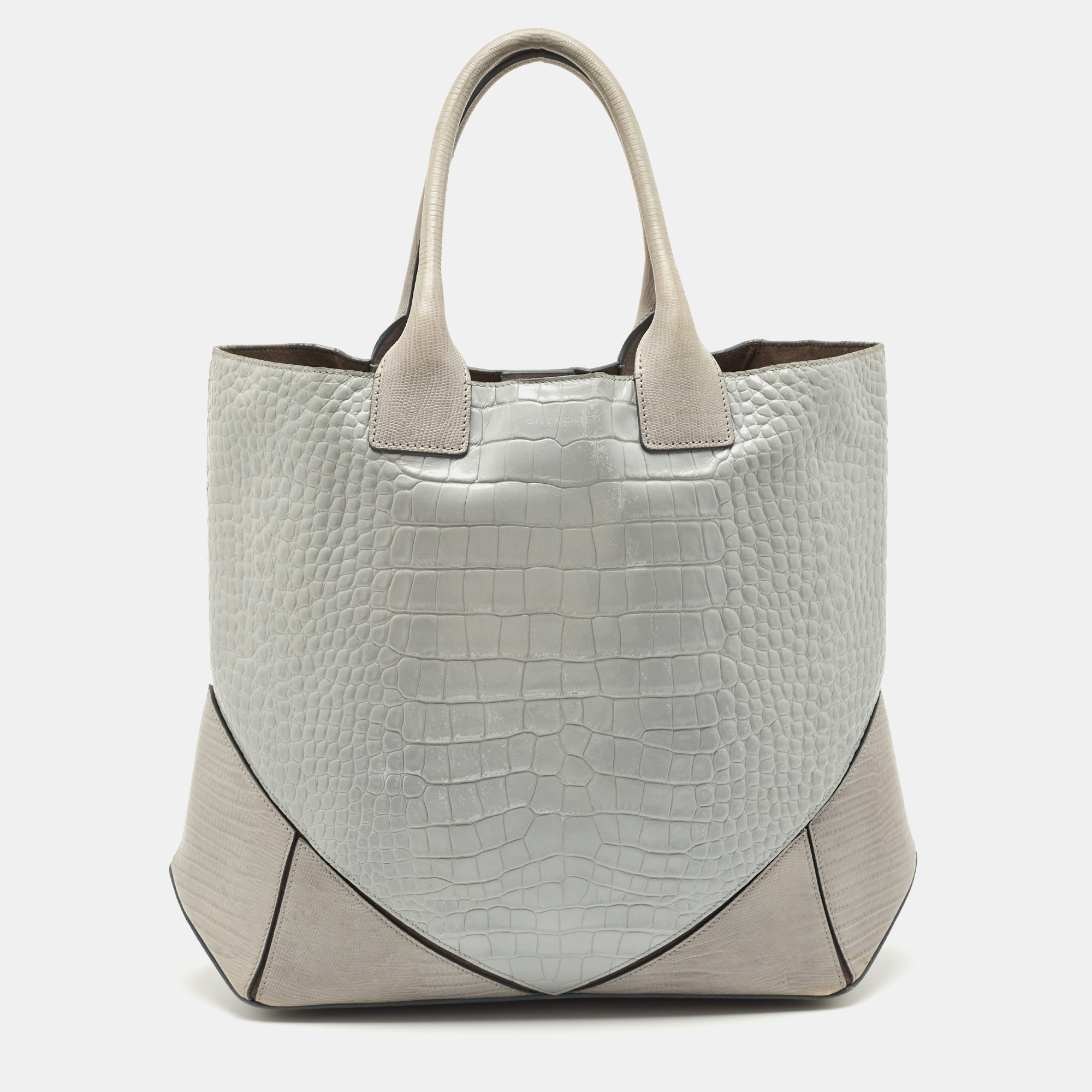 Givenchy Two Tone Grey Croc Embossed Leather Easy Tote