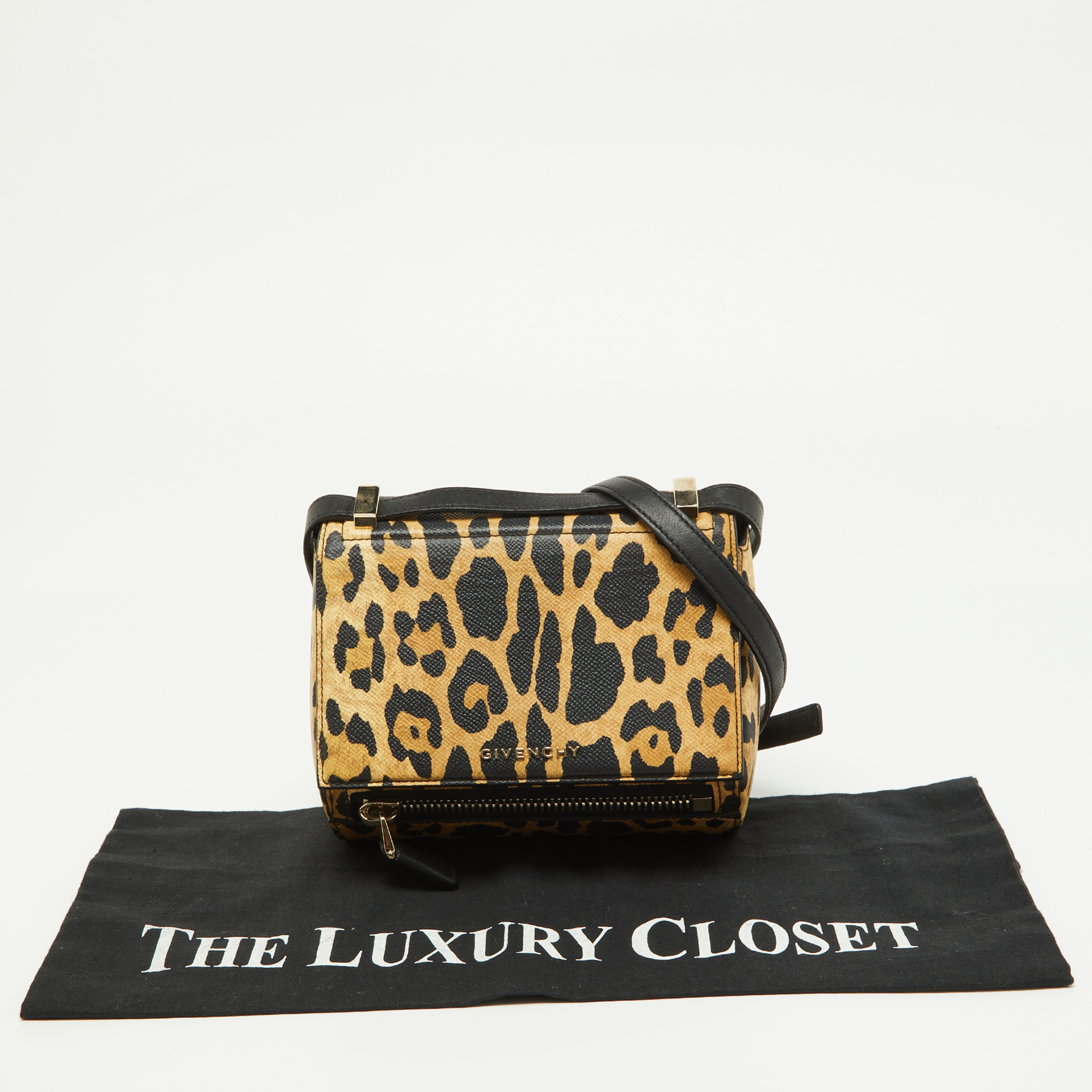 Givenchy Brown/Black Leopard Print Leather Mini Pandora Crossbody Bag