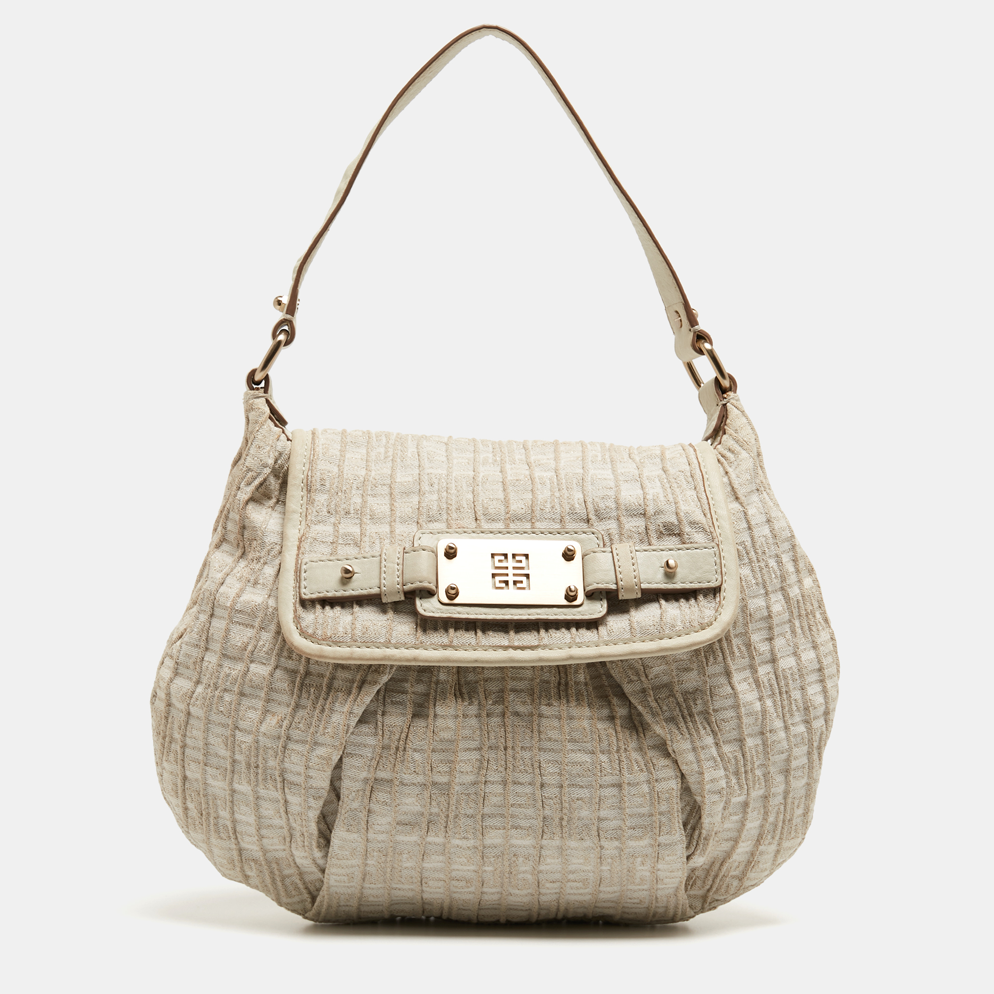 Givenchy Off-White/Gold Monogram Canvas And Leather Flap Hobo