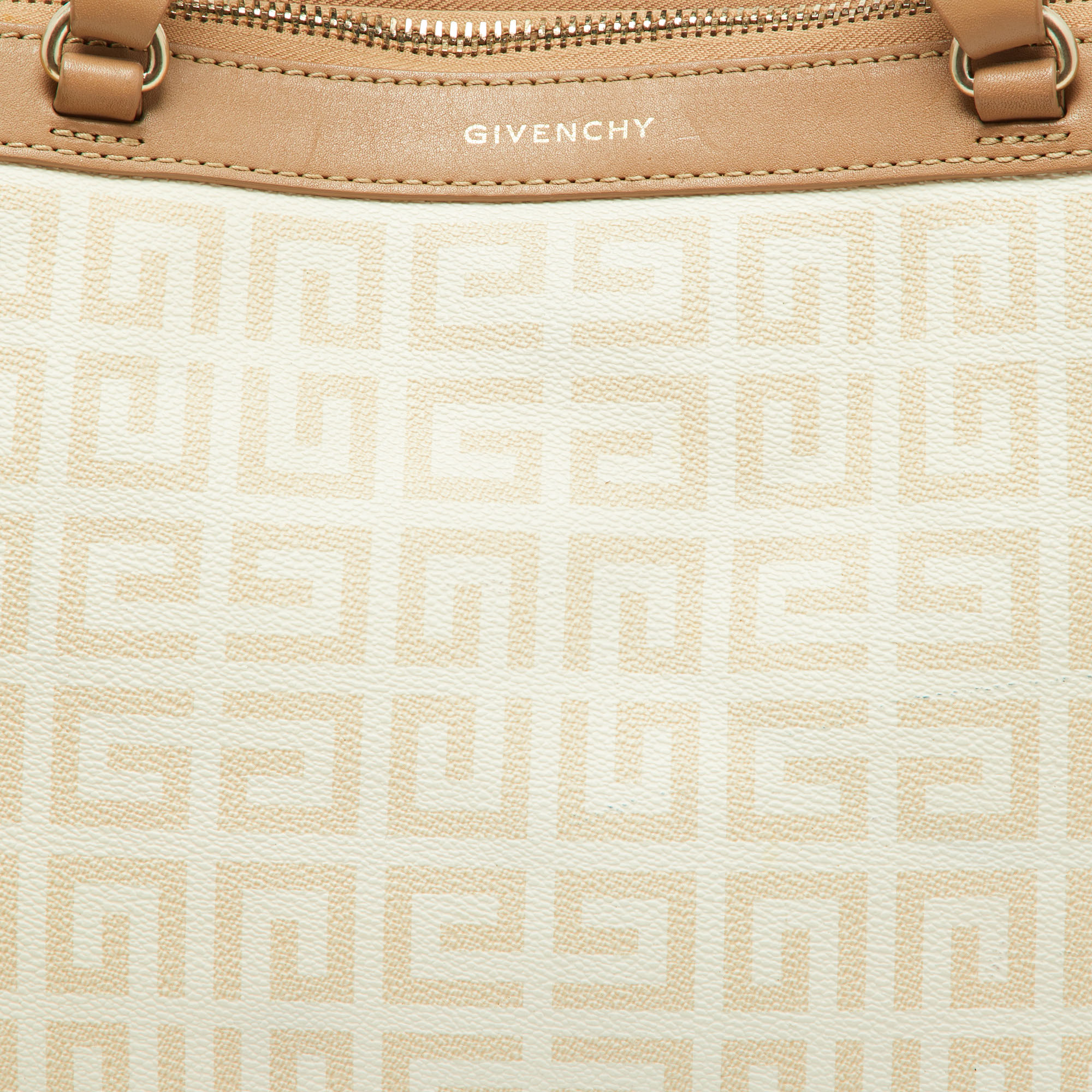 Givenchy Beige/Cream Monogram Coated Canvas And Leather Double Zip Tote