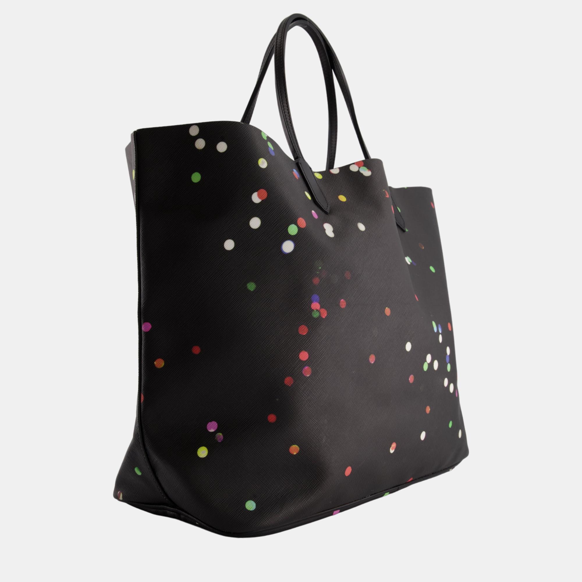 Givenchy Black Polka Dot Coated Canvas Shoulder Tote Bag