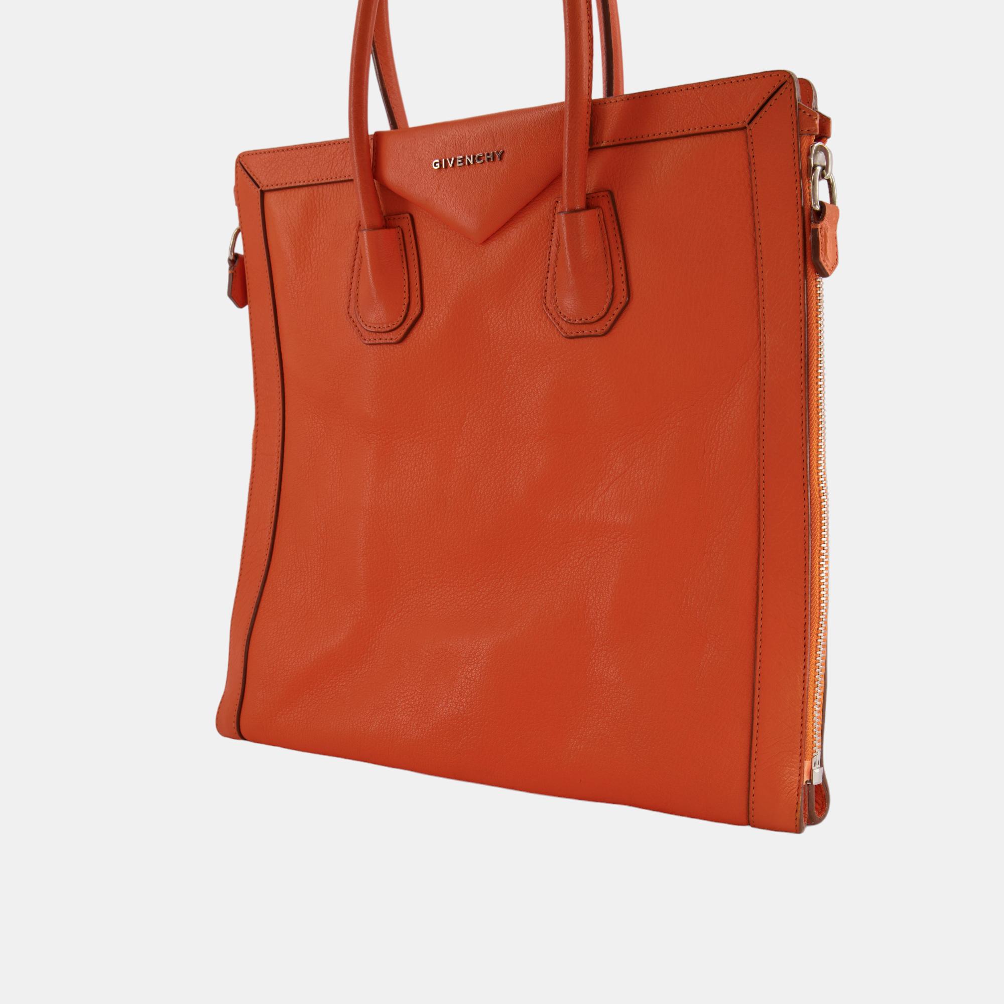 Givenchy Orange Shoulder Tote Bag With Side Zip