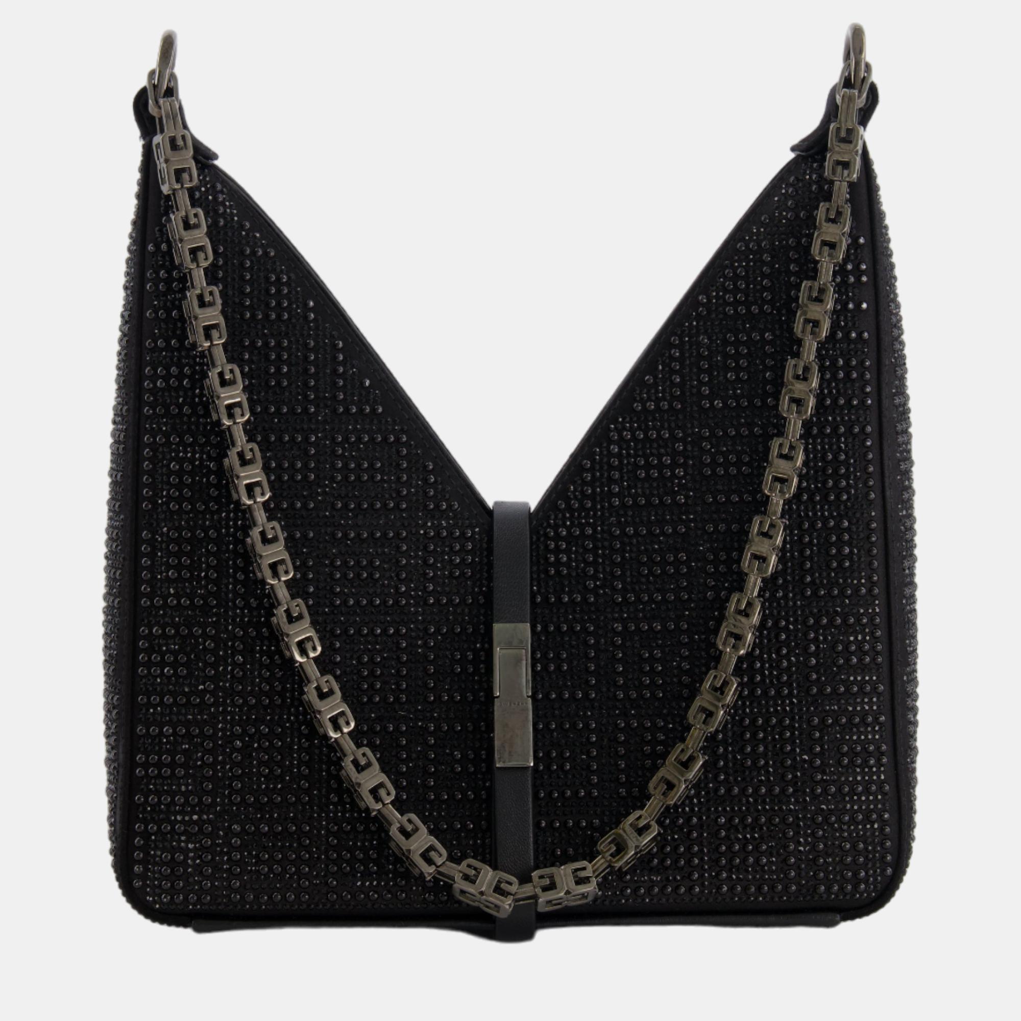 Givenchy Black Crystal Embellished Mini Cut Out Shoulder Bag