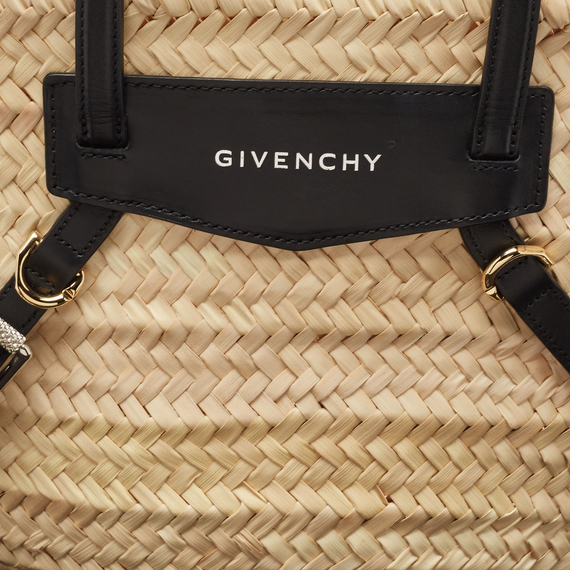 Givenchy Black/Natural Raffia And Leather Small Voyou Basket Bag