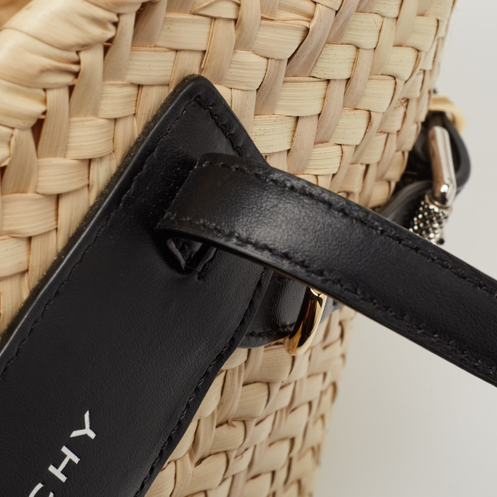 Givenchy Black/Natural Raffia And Leather Small Voyou Basket Bag