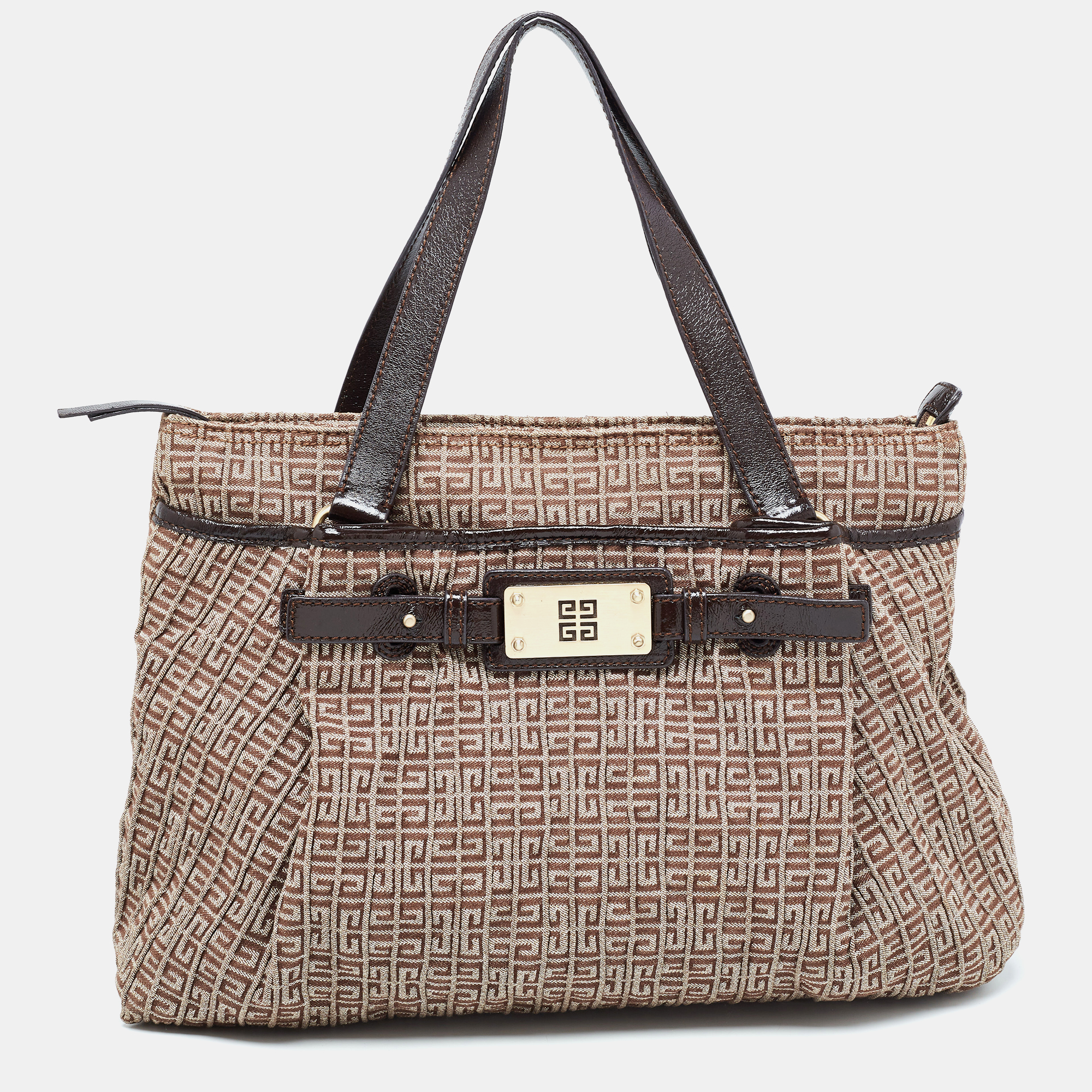 Givenchy Brown Signature Canvas And Patent Leather Tote