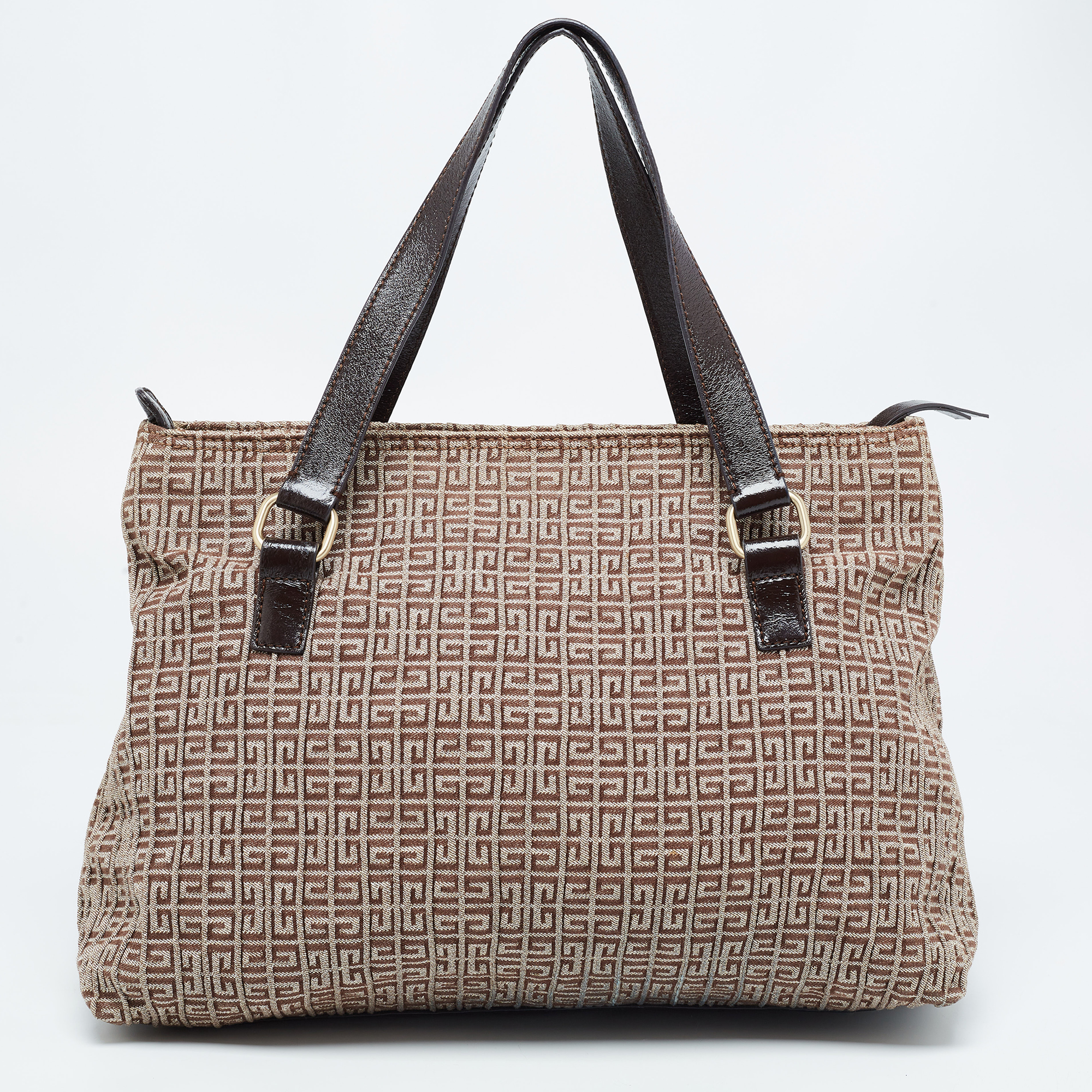 Givenchy Brown Signature Canvas And Patent Leather Tote