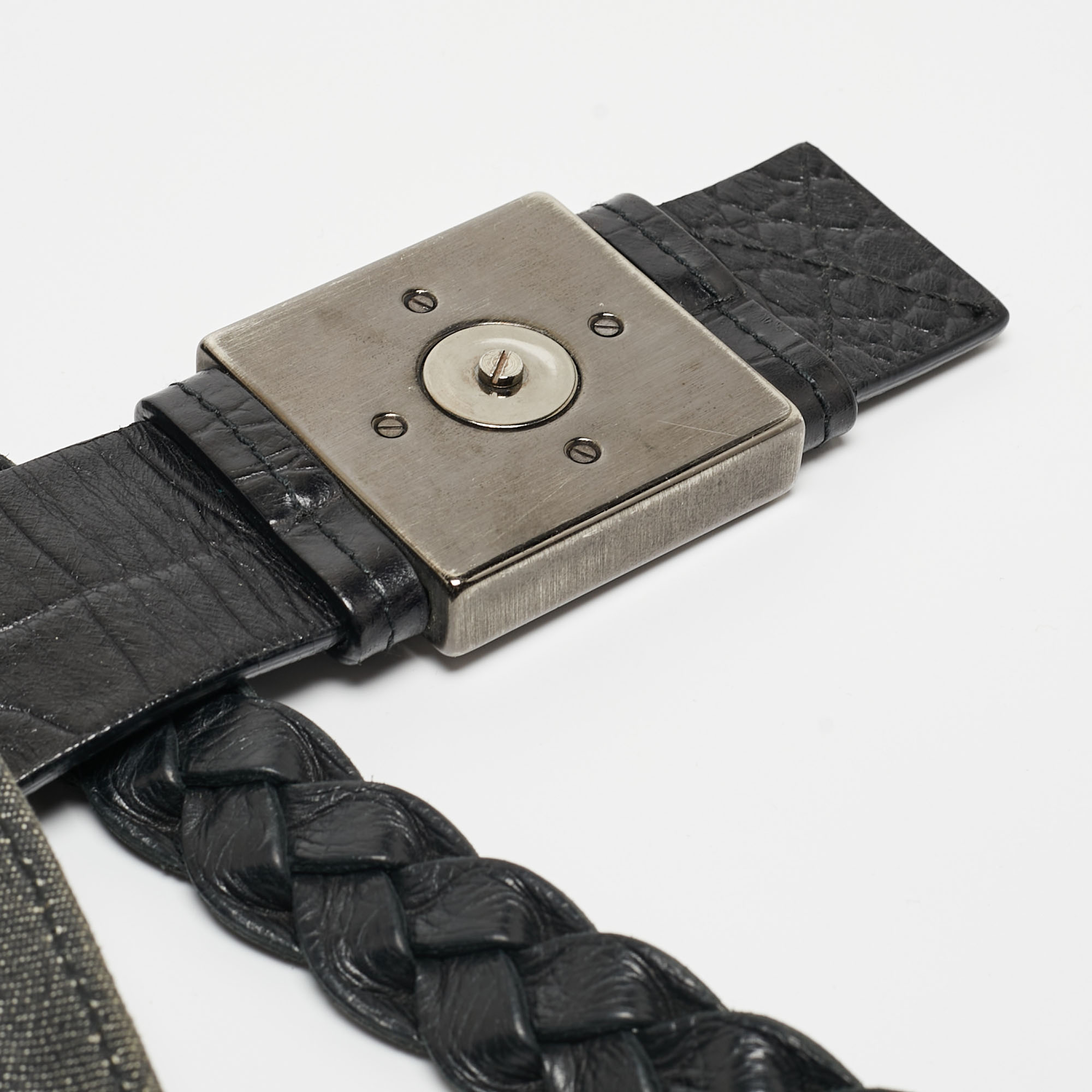 Givenchy Grey/Black Denim And Croc Embossed Leather Shoulder Bag