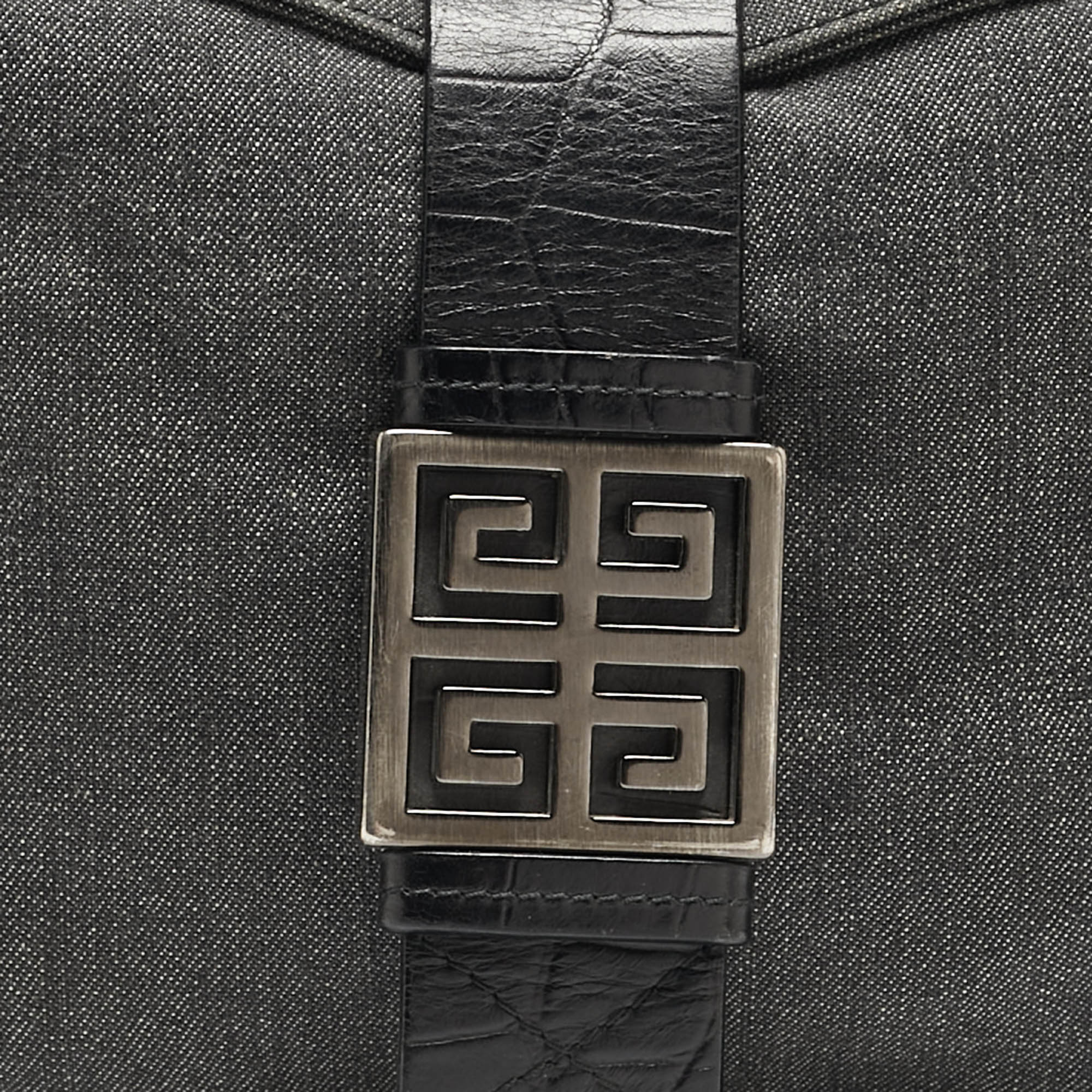 Givenchy Grey/Black Denim And Croc Embossed Leather Shoulder Bag