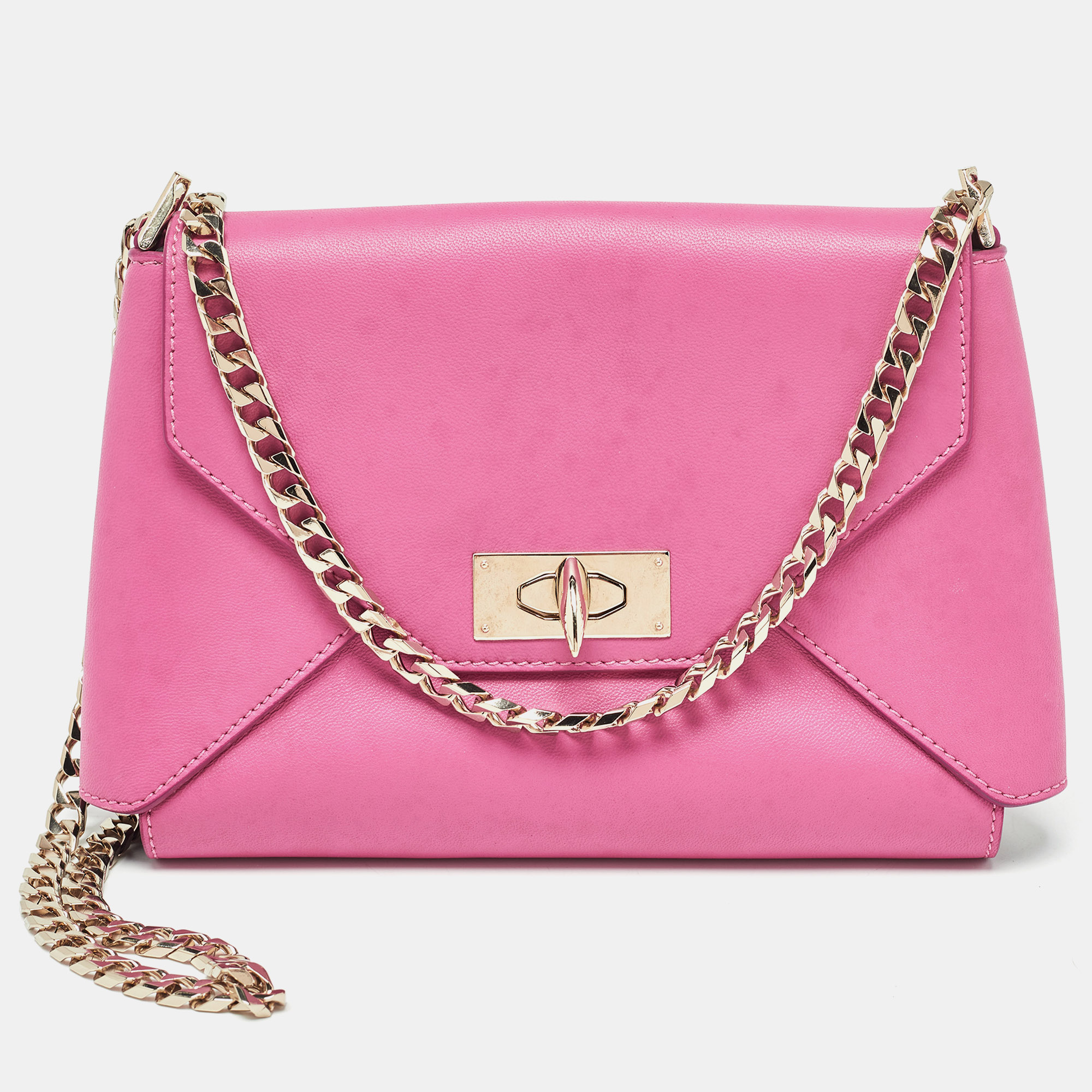 Givenchy pink leather shark lock chain clutch