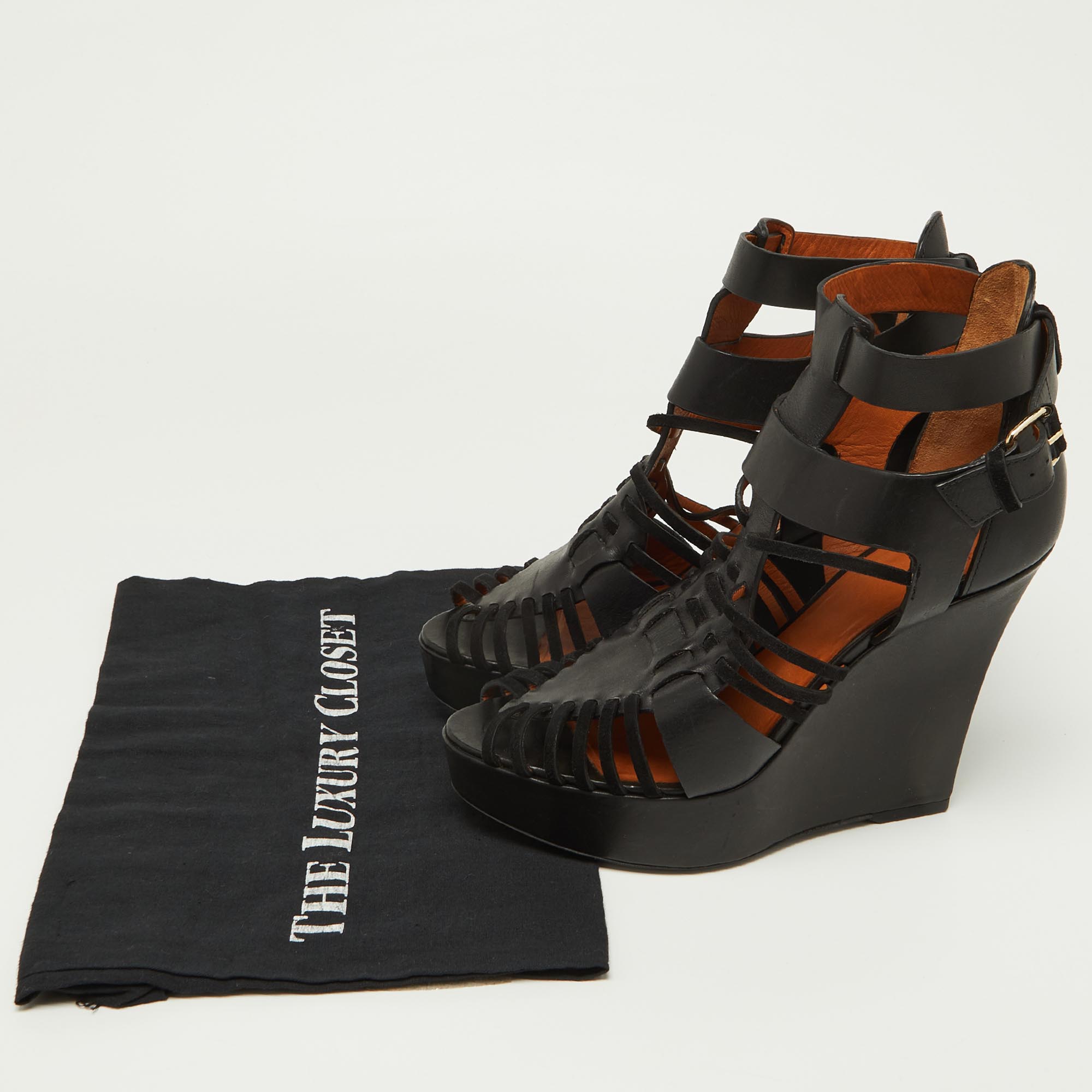 Givenchy Black Suede And Leather Wedge Platform Ankle Strap Sandals Size 39