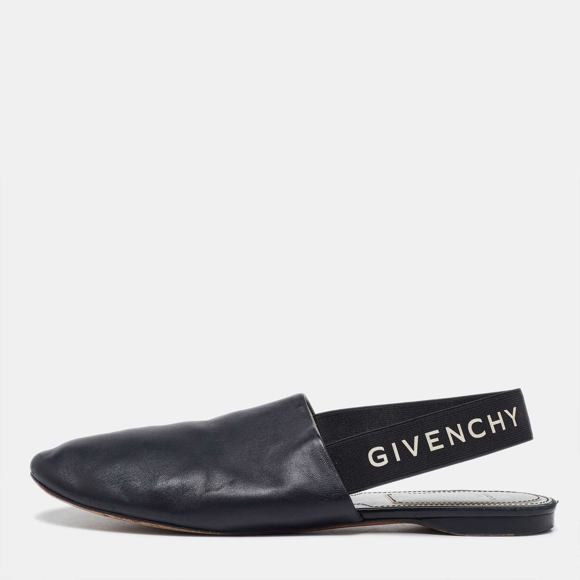 Givenchy black leather rivington slingback flats size 38