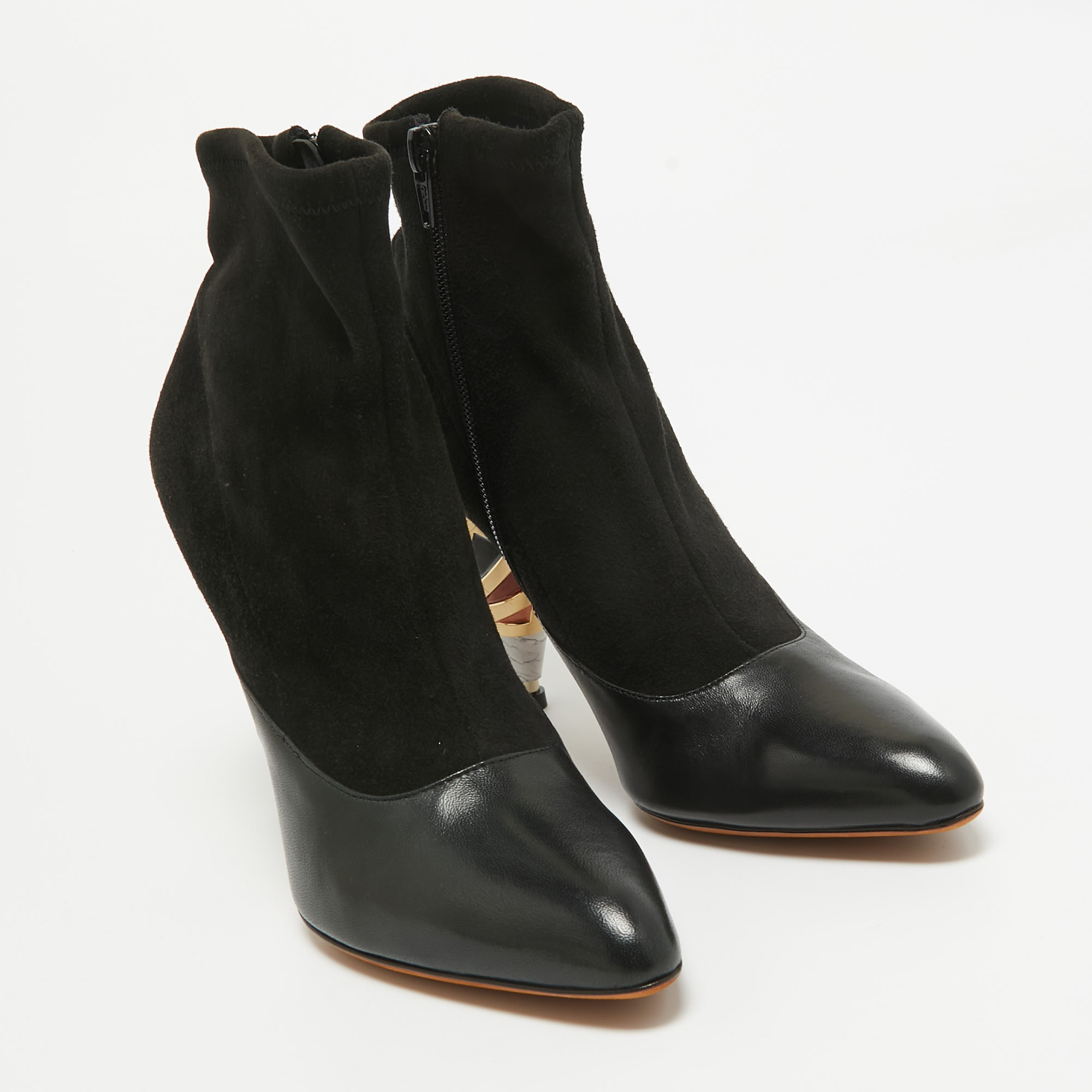 Givenchy Black Leather And Suede Ankle Length Boots Size 38