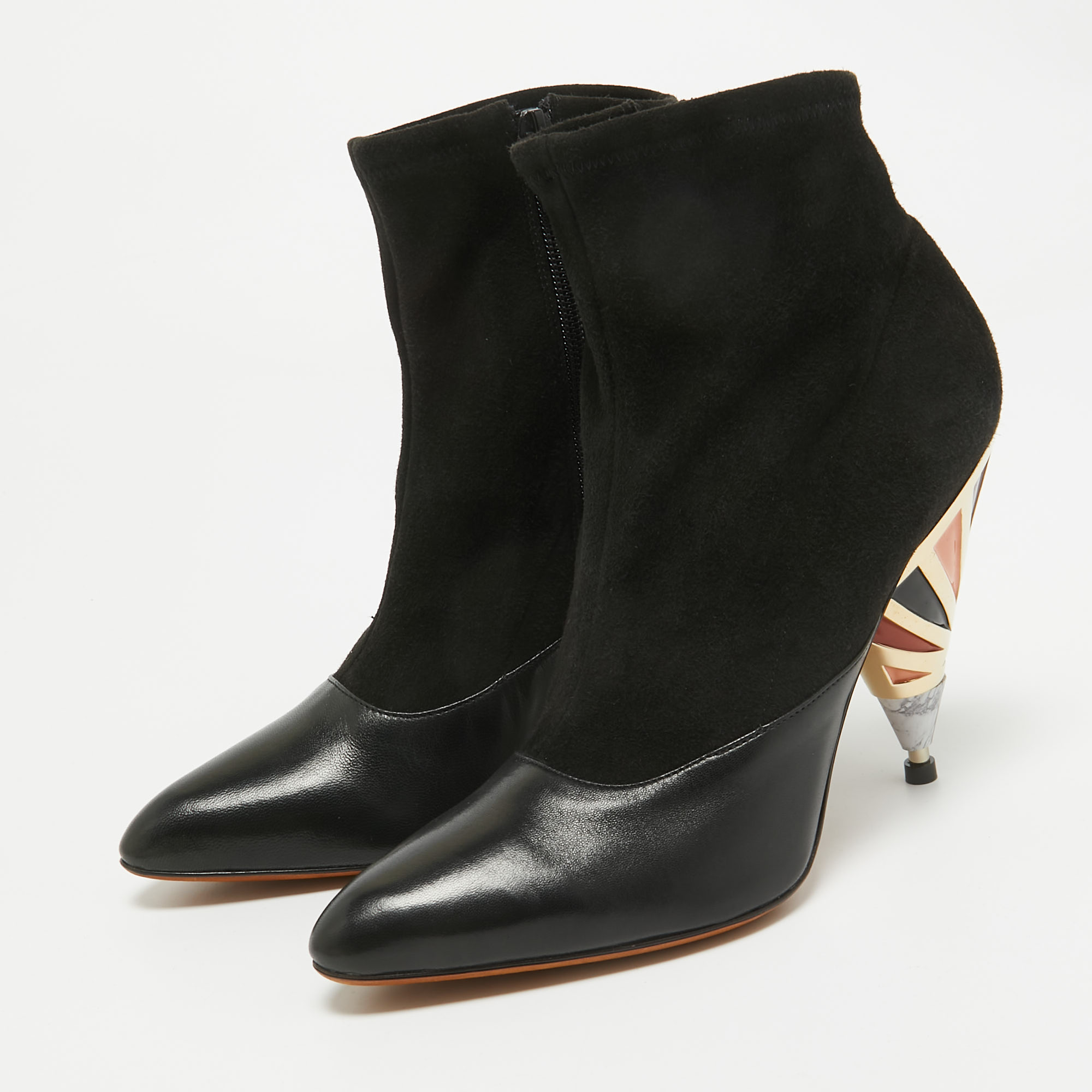 Givenchy Black Leather And Suede Ankle Length Boots Size 38