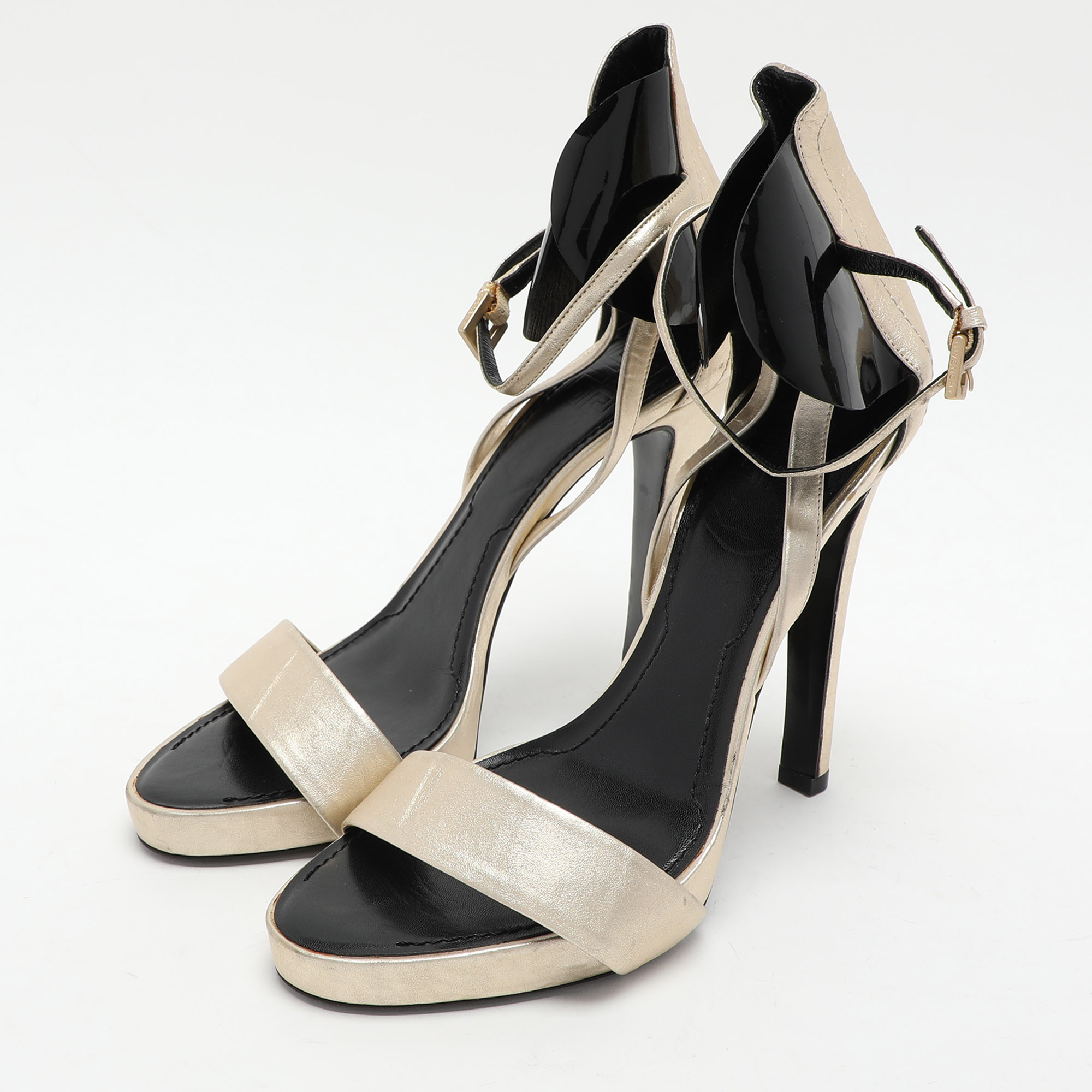 Givenchy Gold/Black Leather Ankle Strap Sandals Size 40