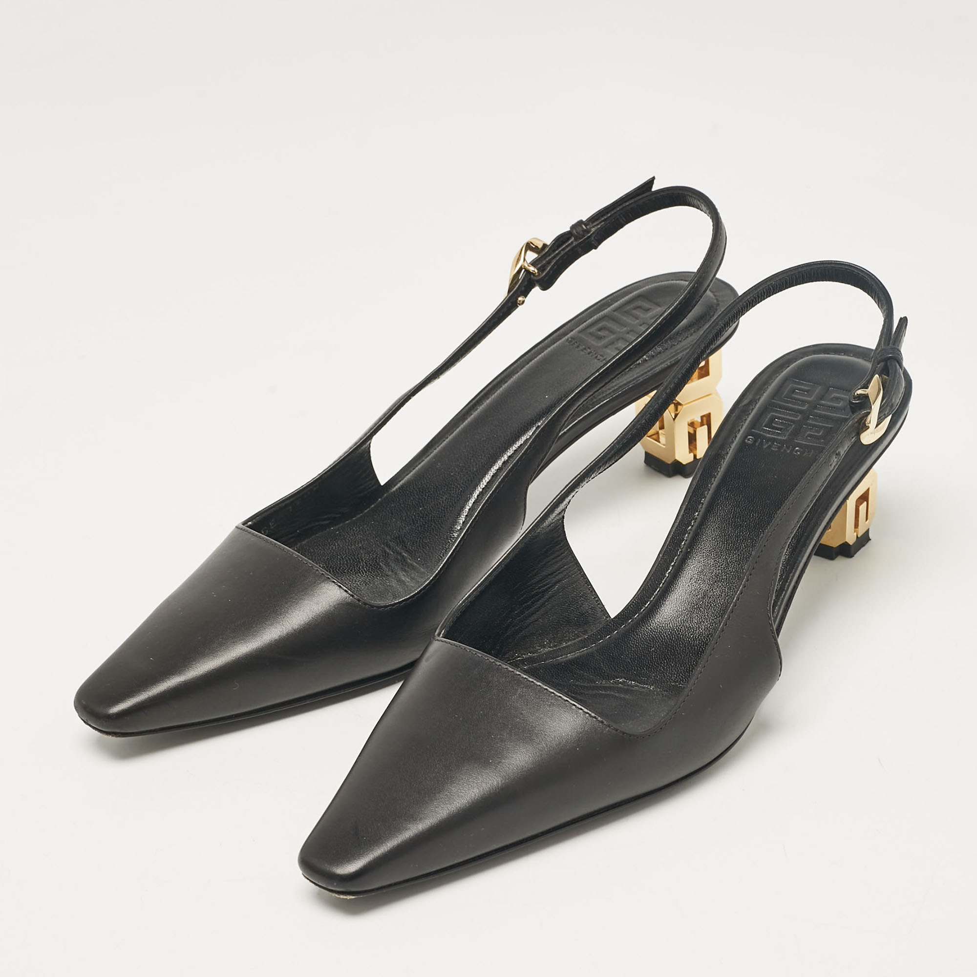 Givenchy Black Leather Slingback Pumps Size 38