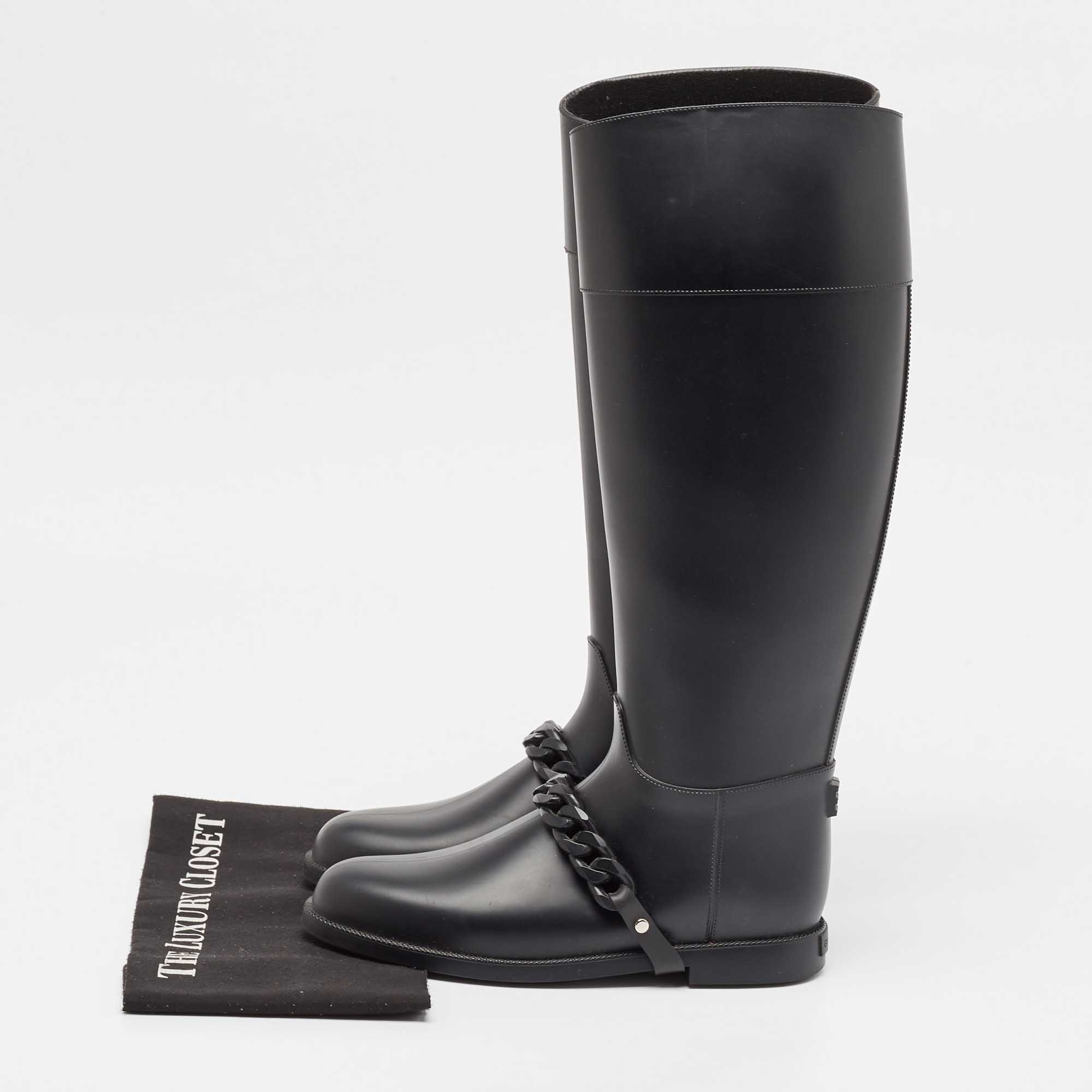 Givenchy Black Rubber Pluie Chain Rain Boots Size 38