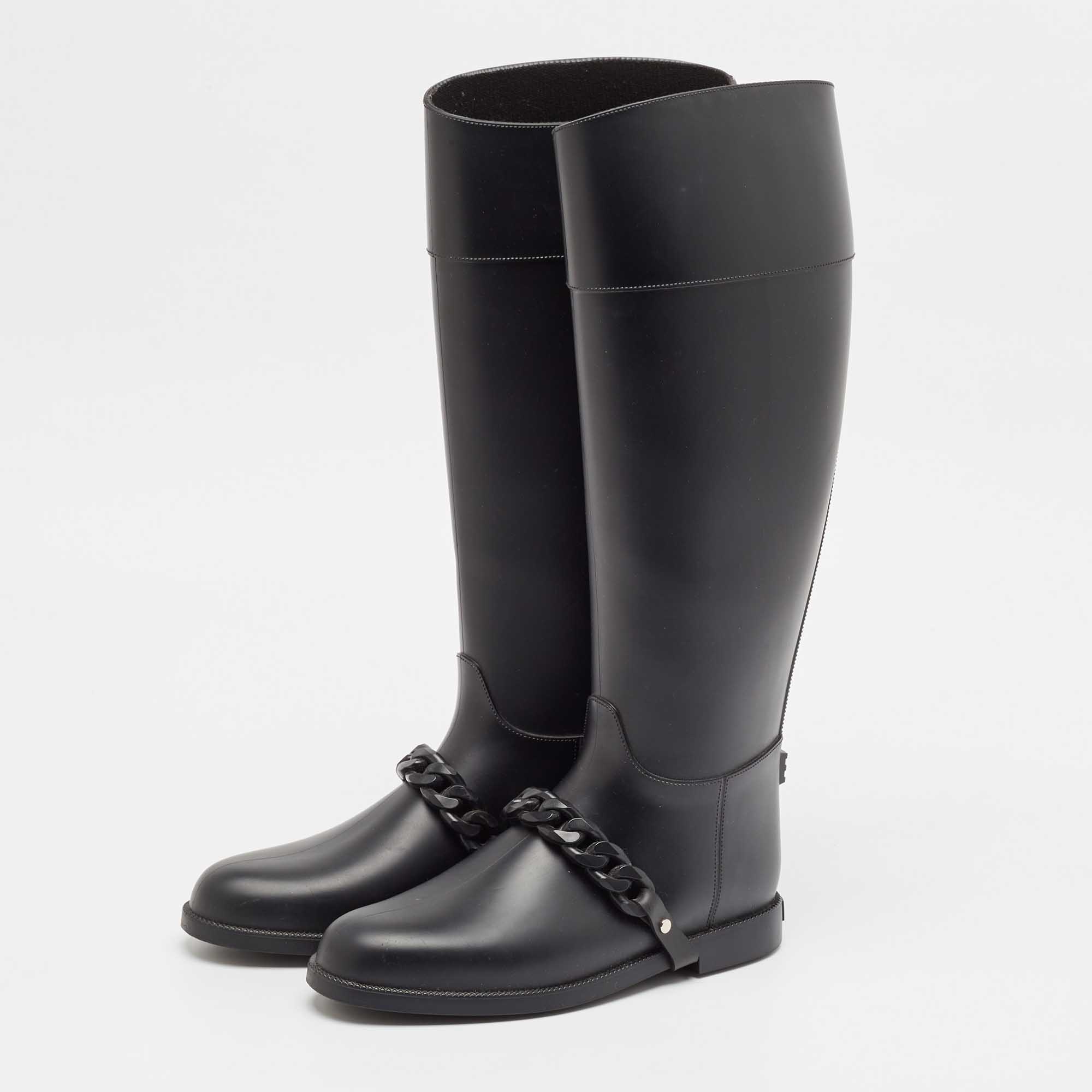 Givenchy Black Rubber Pluie Chain Rain Boots Size 38