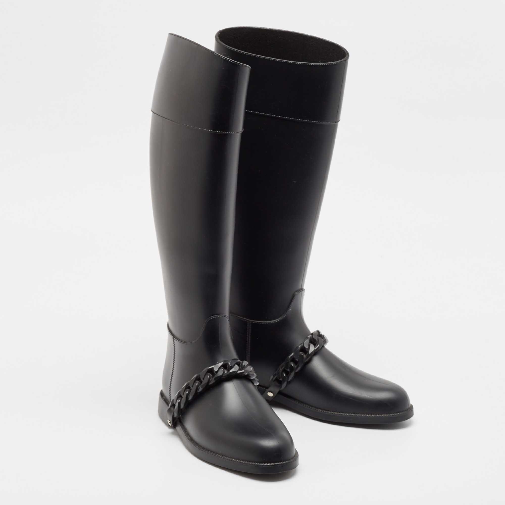 Givenchy Black Rubber Pluie Chain Rain Boots Size 38