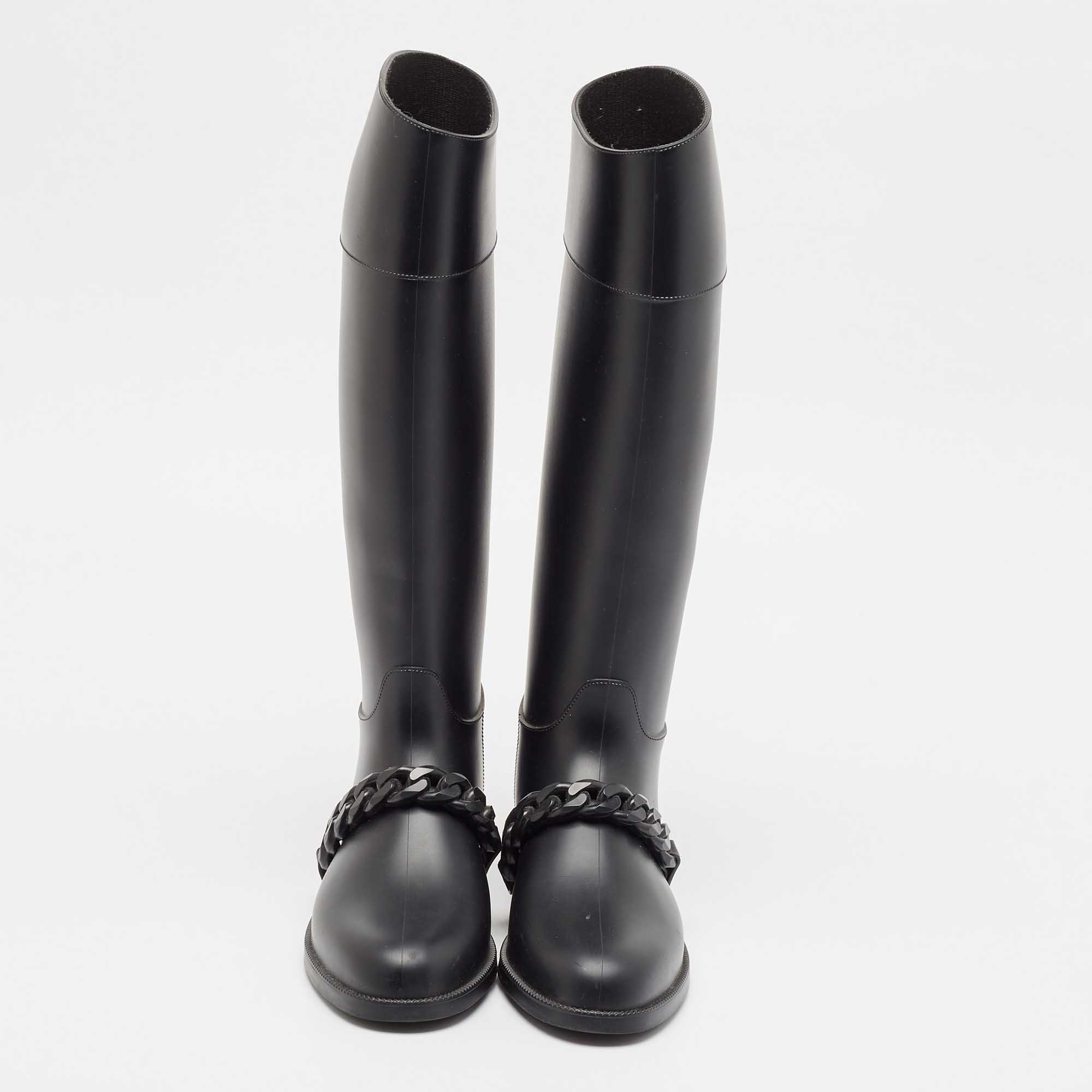 Givenchy Black Rubber Pluie Chain Rain Boots Size 38