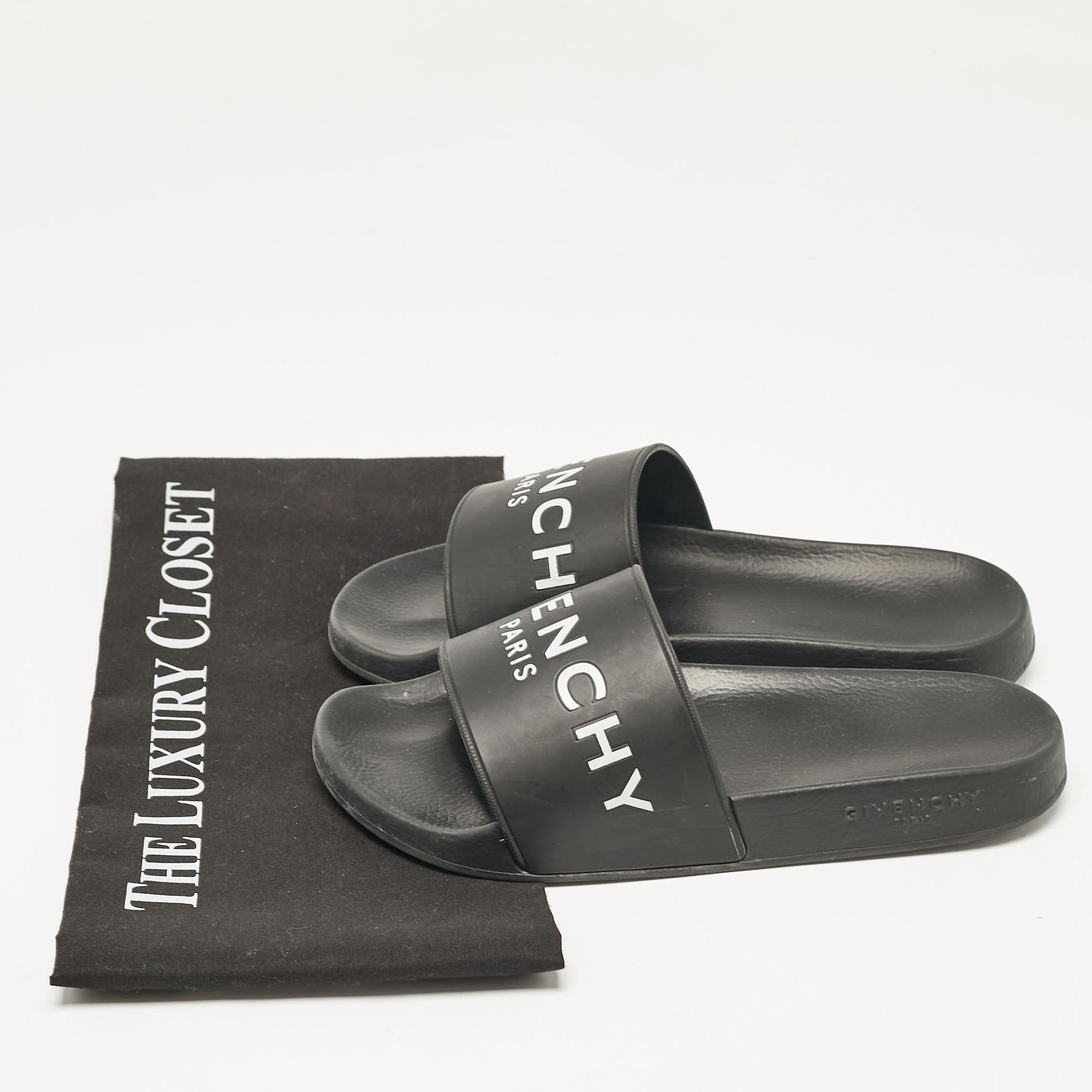 Givenchy Black Rubber Logo Pool Slides Size 37