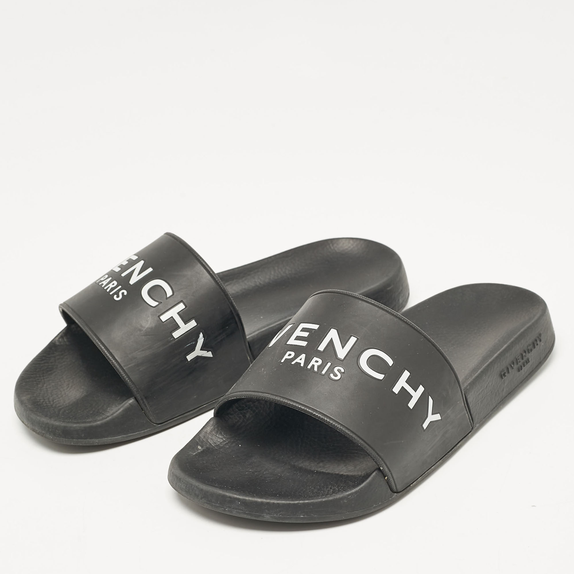 Givenchy Black Rubber Logo Pool Slides Size 37