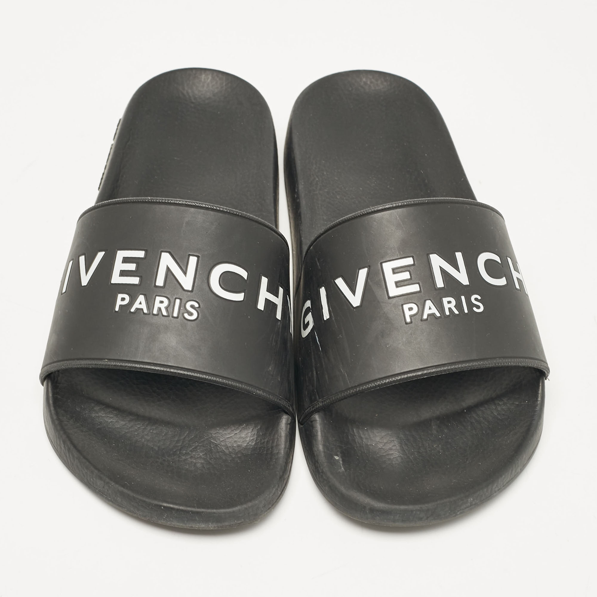 Givenchy Black Rubber Logo Pool Slides Size 37