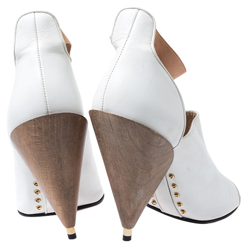 Givenchy White/Beige Leather Cone Heel Ankle Strap Sandals Size 38