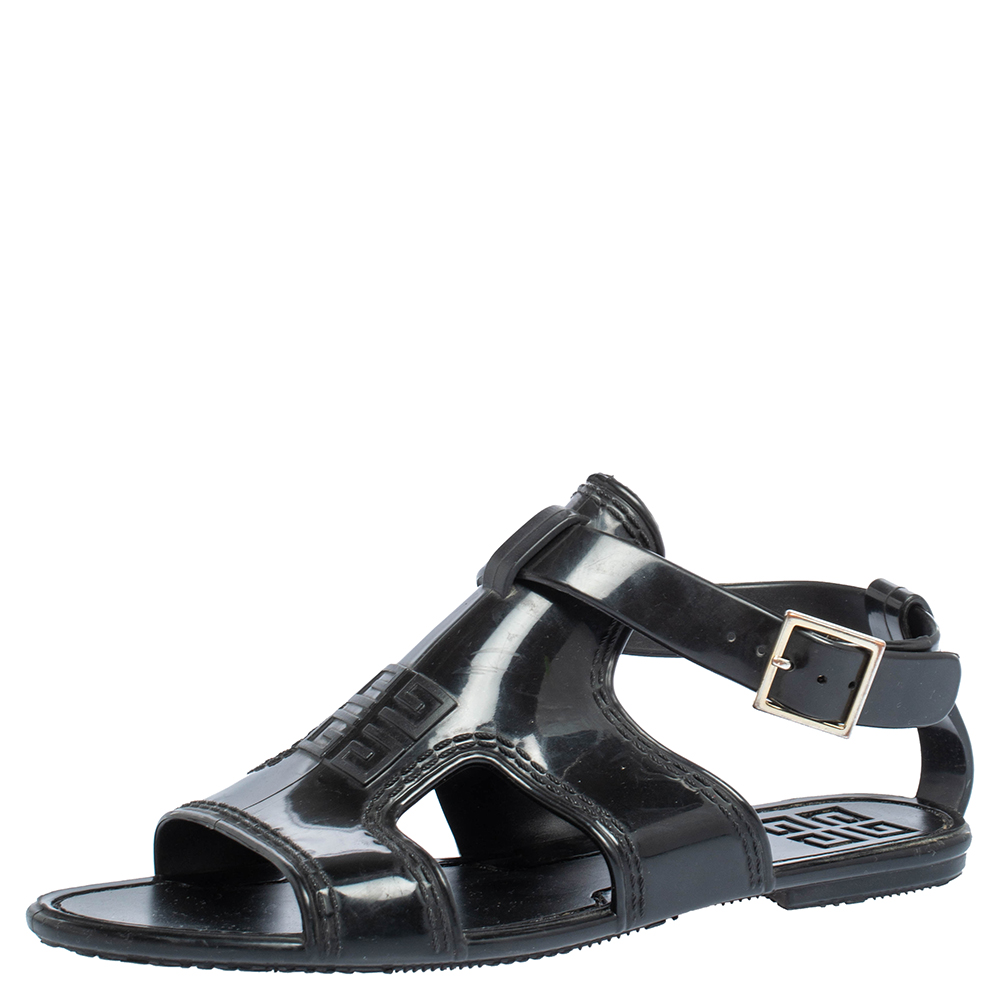 Image of Givenchy Black Jelly Ankle Strap Flat Sandals Size