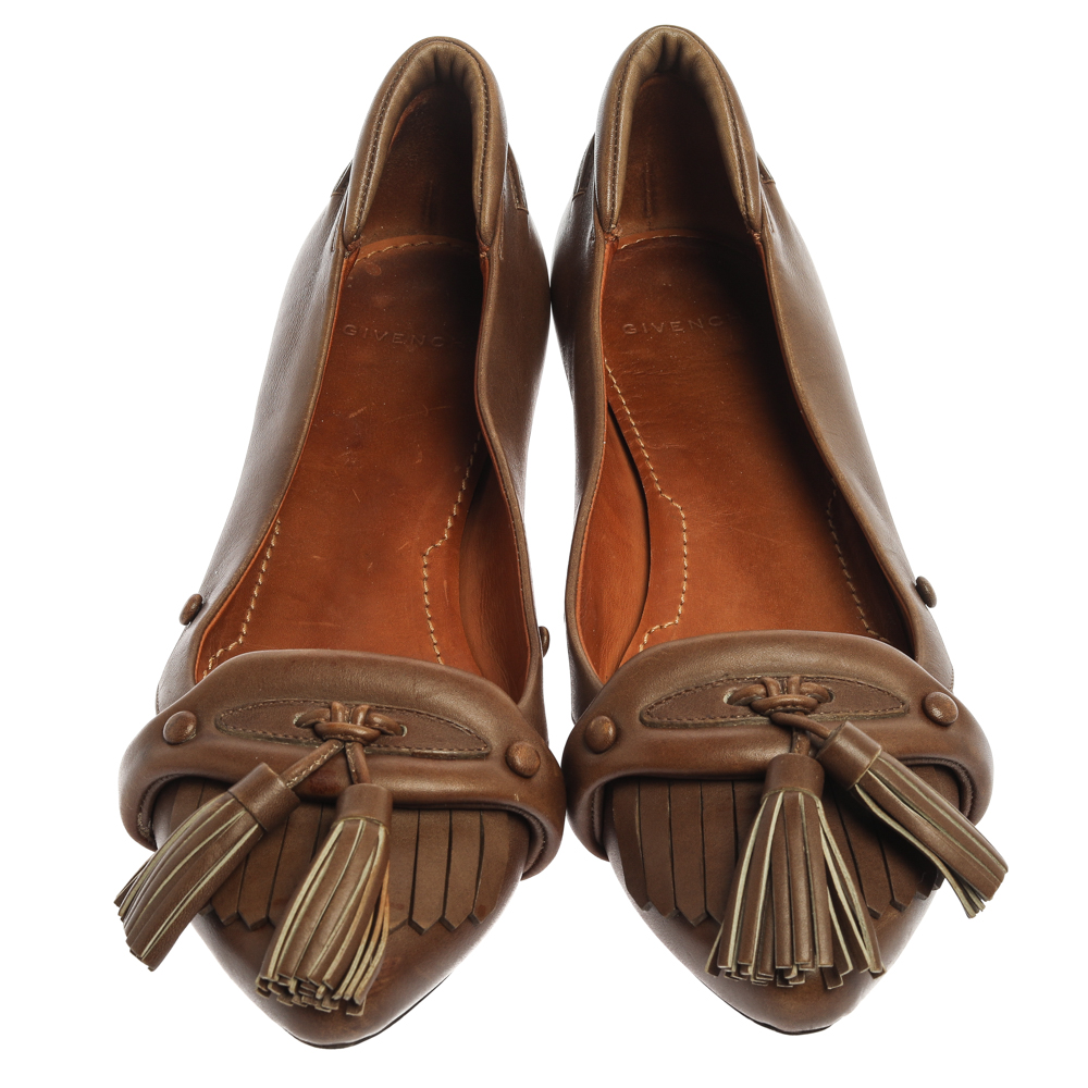 Givenchy Brown Leather Tassel Loafers Size 37.5