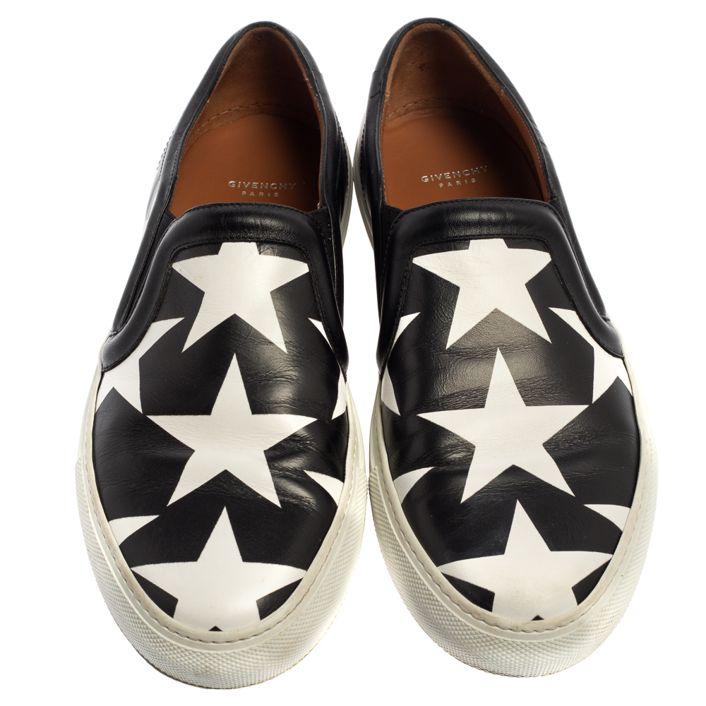 Givenchy Black And White Leather Star Print Skate Slip On Sneakers Size 39