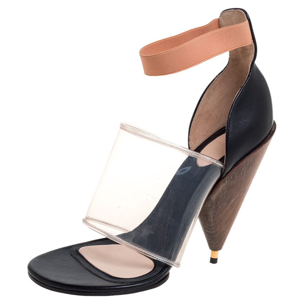 Image of Givenchy Black Leather and PVC Albertina Sandals Size