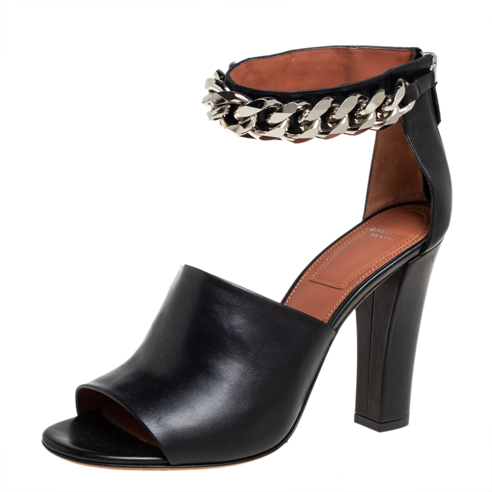 Givenchy Black Leather Raquel Ankle Strap Sandals Size 41