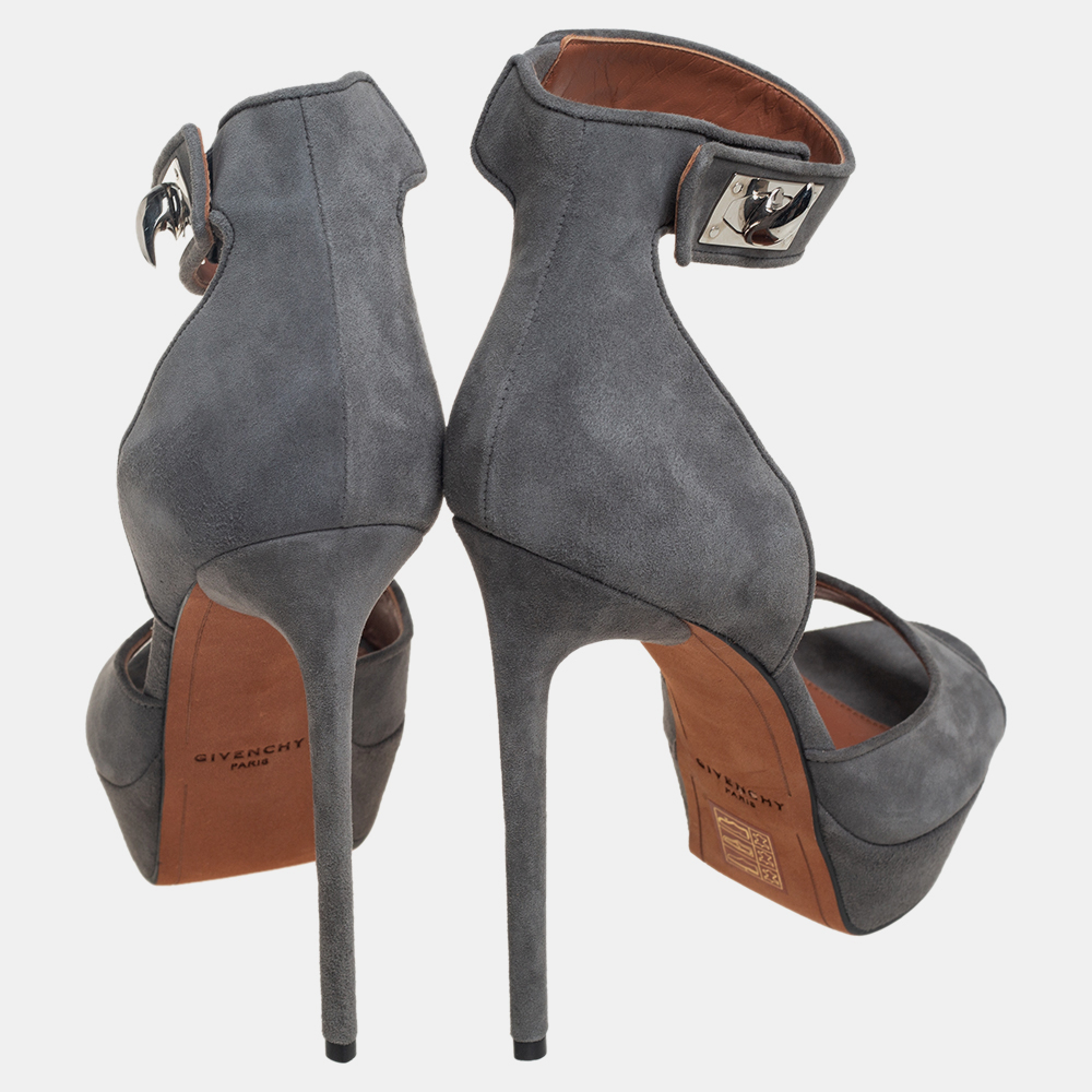 Givenchy Grey Suede Platform Ankle Strap Sandals Size 39