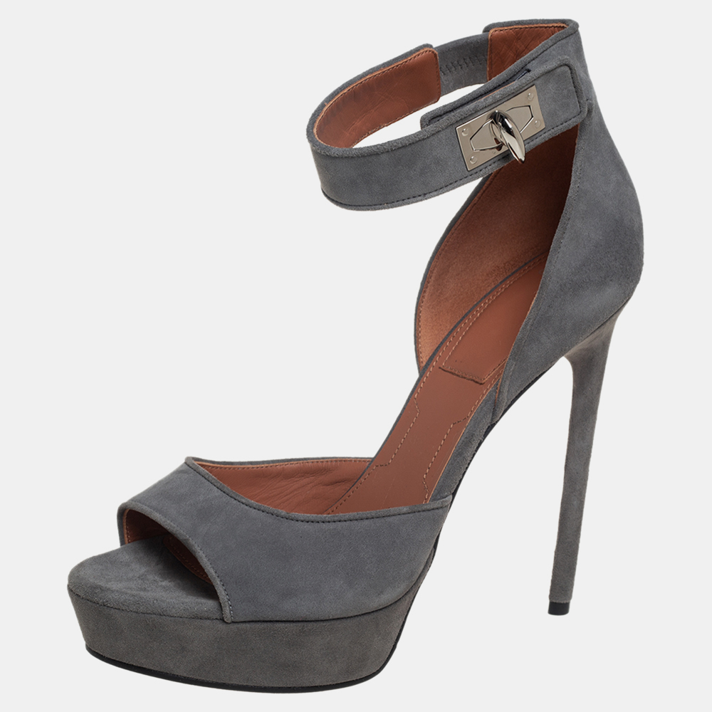 Givenchy Grey Suede Platform Ankle Strap Sandals Size 39