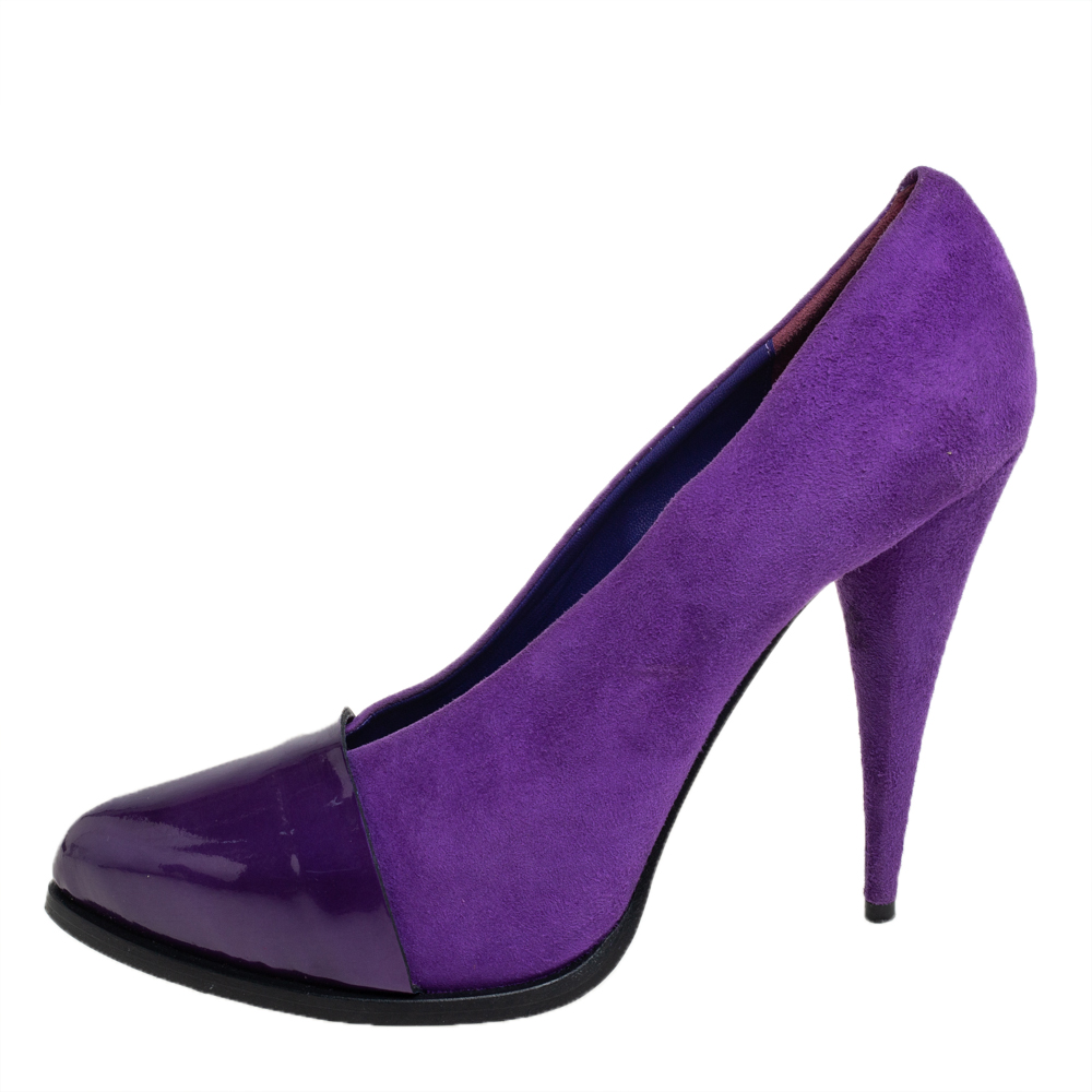 Givenchy Purple Suede And Patent Leather Cap Toe Pumps Size 39