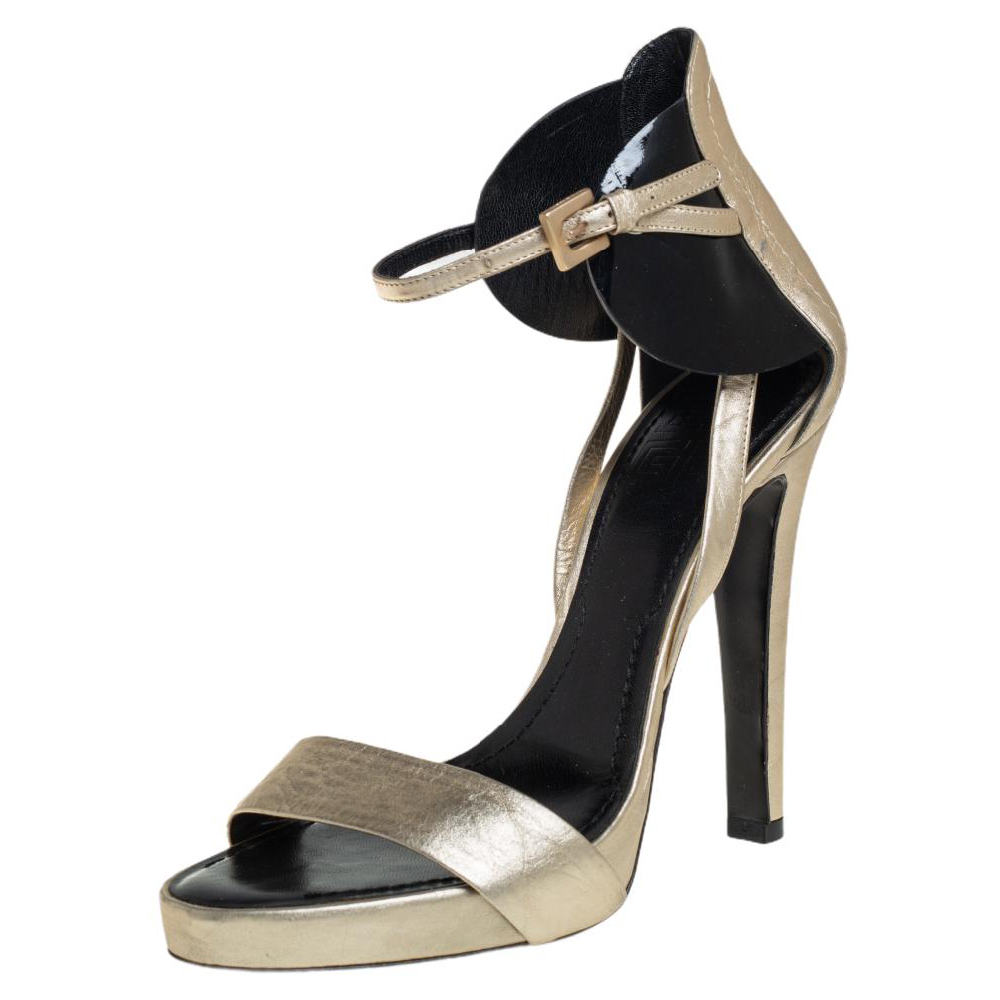 Givenchy Gold Leather Ankle Strap Sandals Size 38