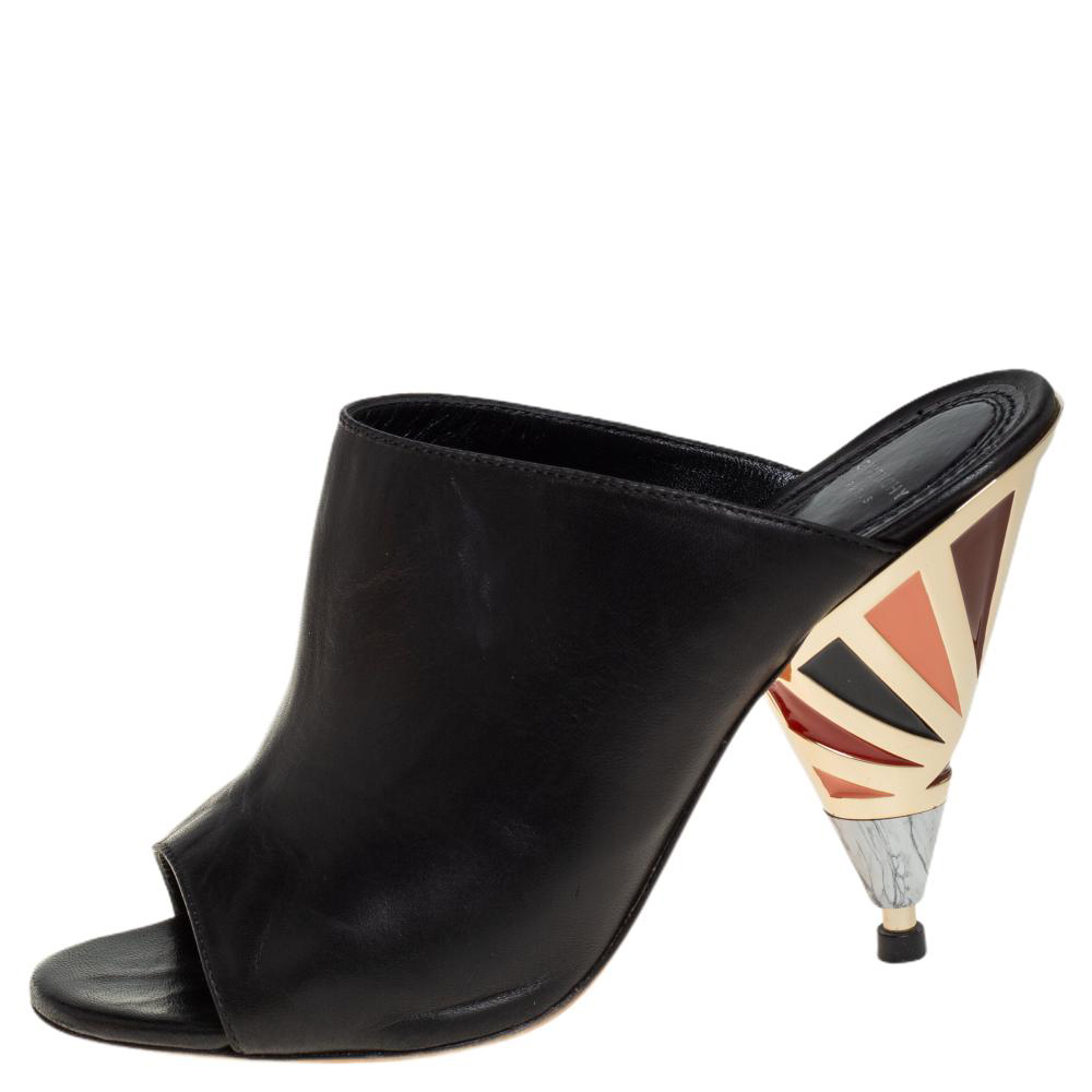 

Givenchy Black Leather Show Mixed Cone Heel Mules Size