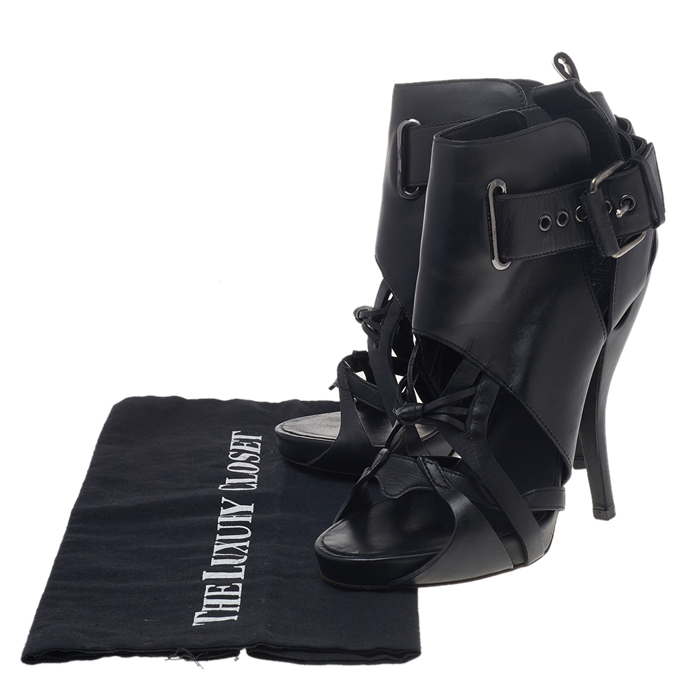 Givenchy Black Leather Ankle Length Strappy Booties Size 36.5