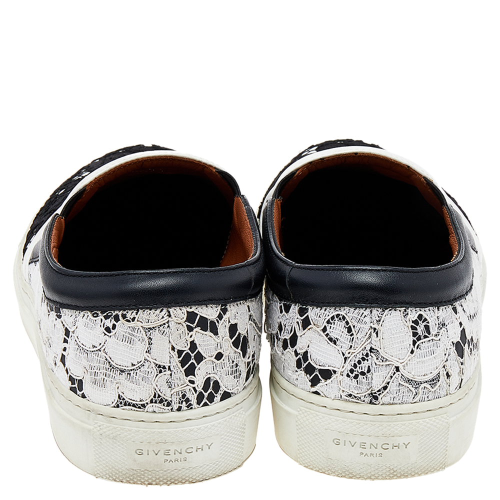 Givenchy White/Black Lace And Leather Slip On Sneakers Size 41