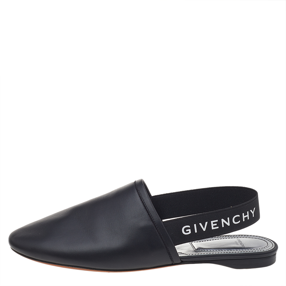 

Givenchy Black Leather Rivington Slingback Flat Mules Size