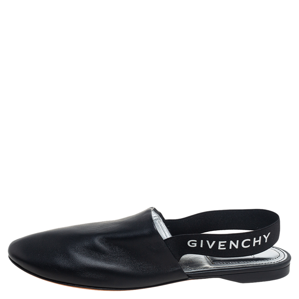 

Givenchy Black Leather Rivington Logo Slingback Flat Mules Size