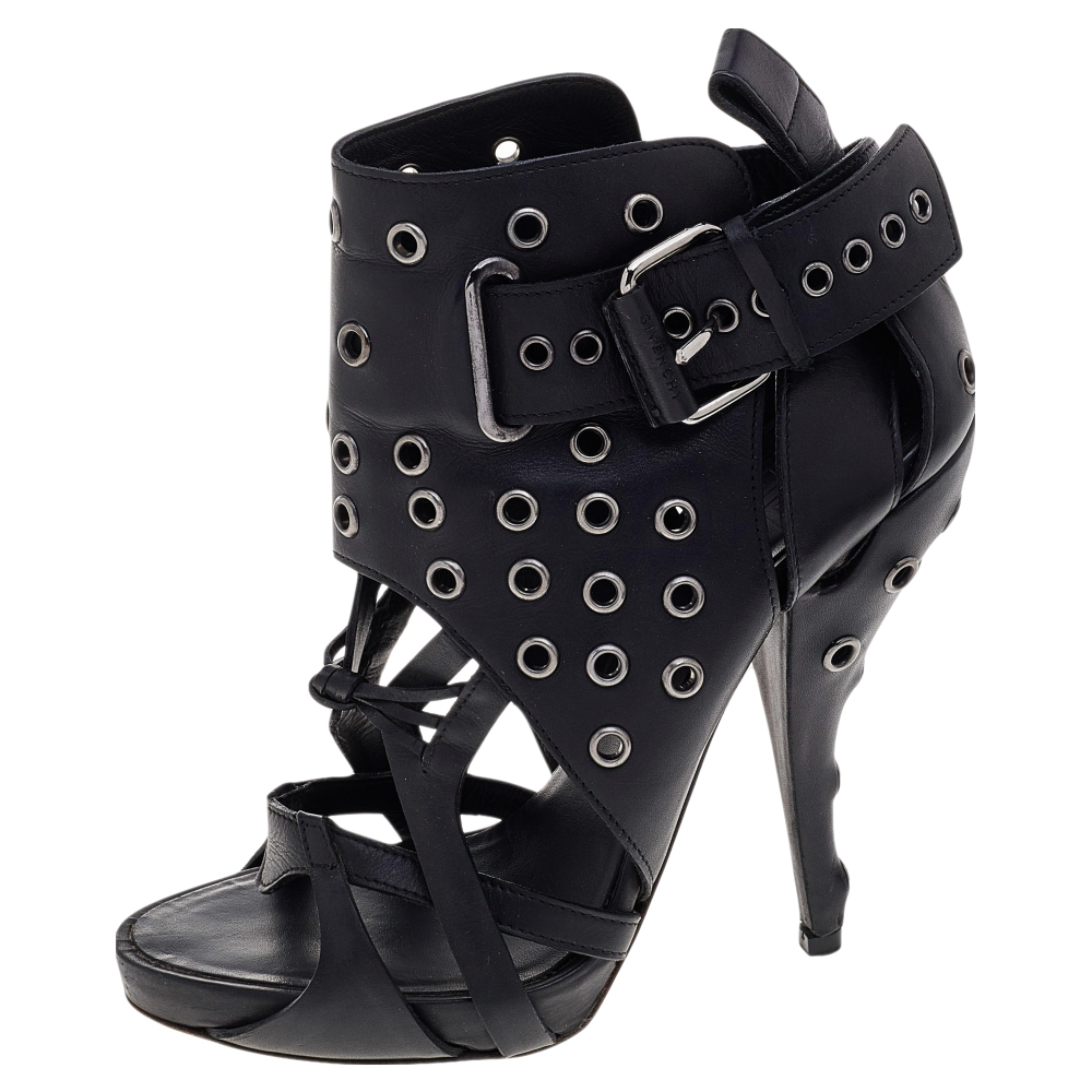 Givenchy black leather studded strappy ankle boots size 38