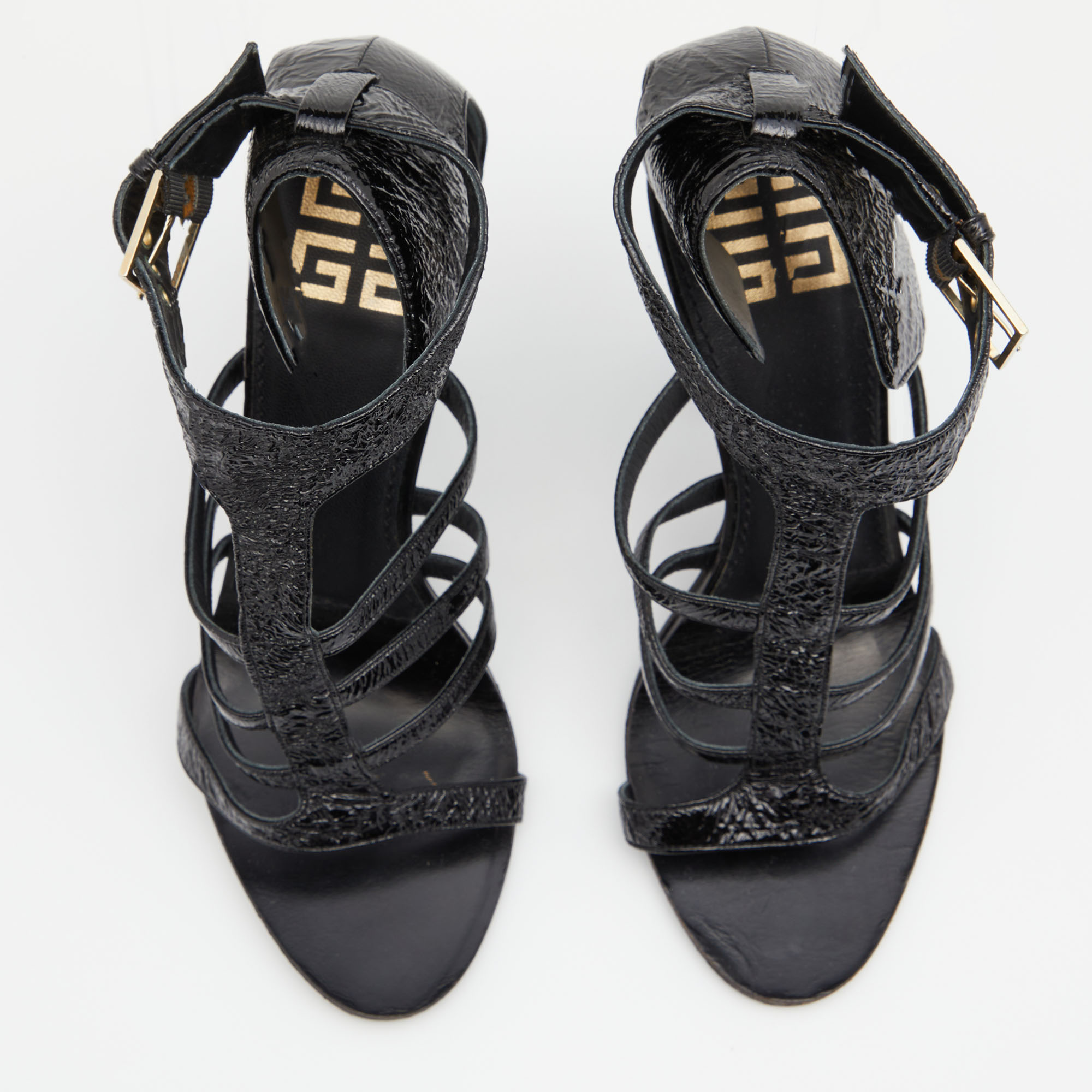 Givenchy Black Patent Leather Caged Open Toe Sandals Size 36.5