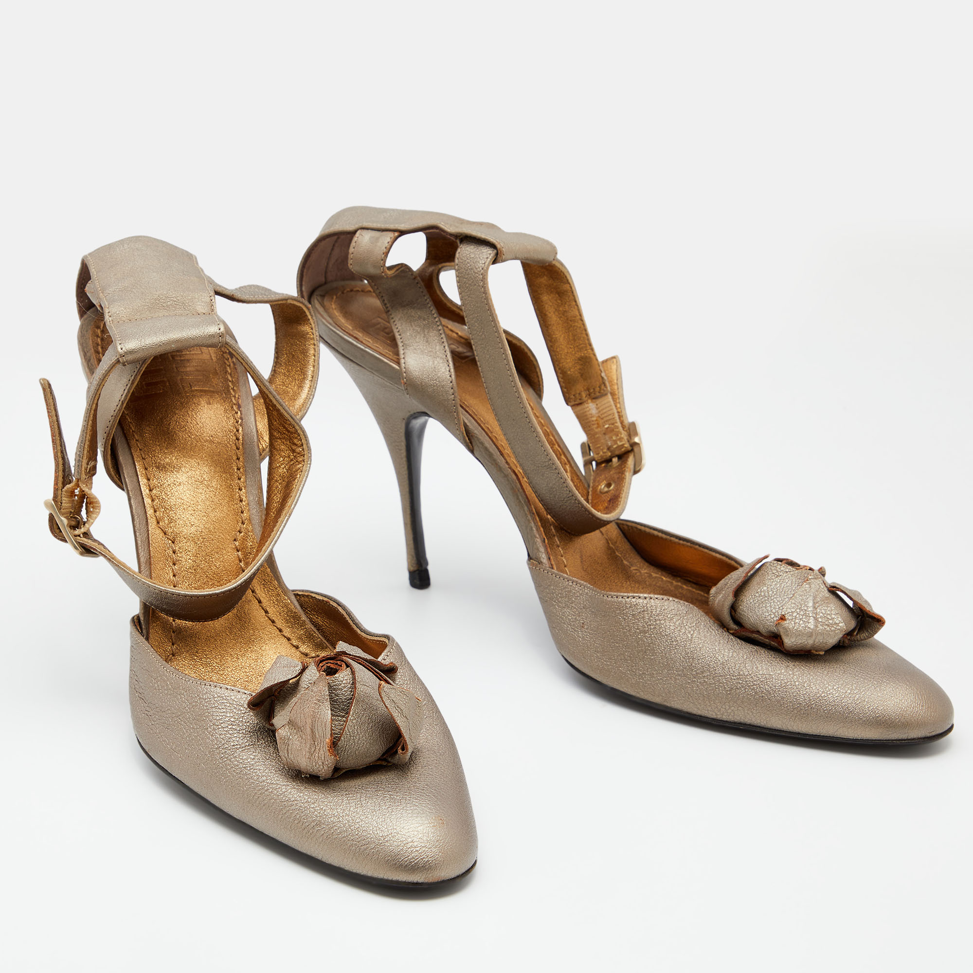Givenchy Gold Leather Ankle Strap Pumps Size 38