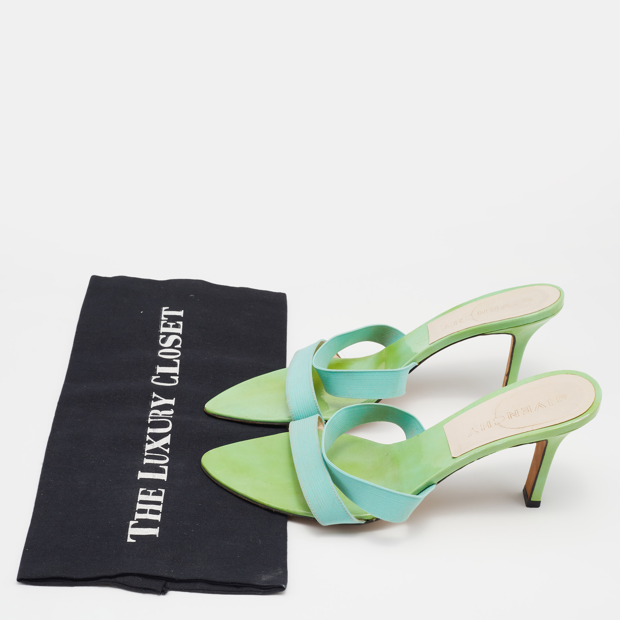 Givenchy Green/Blue Patent/Elastic Slide Sandals Size 39