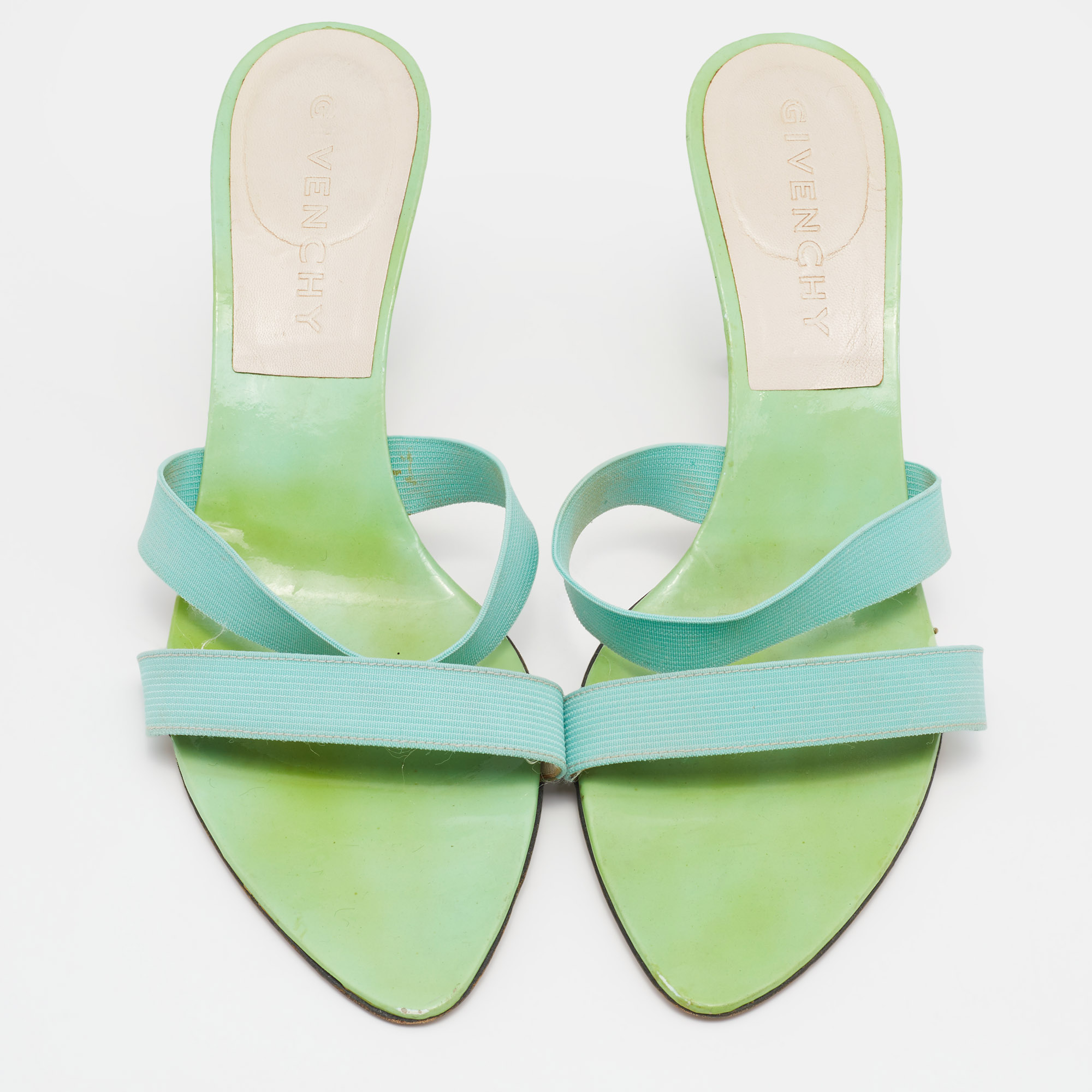 Givenchy Green/Blue Patent/Elastic Slide Sandals Size 39