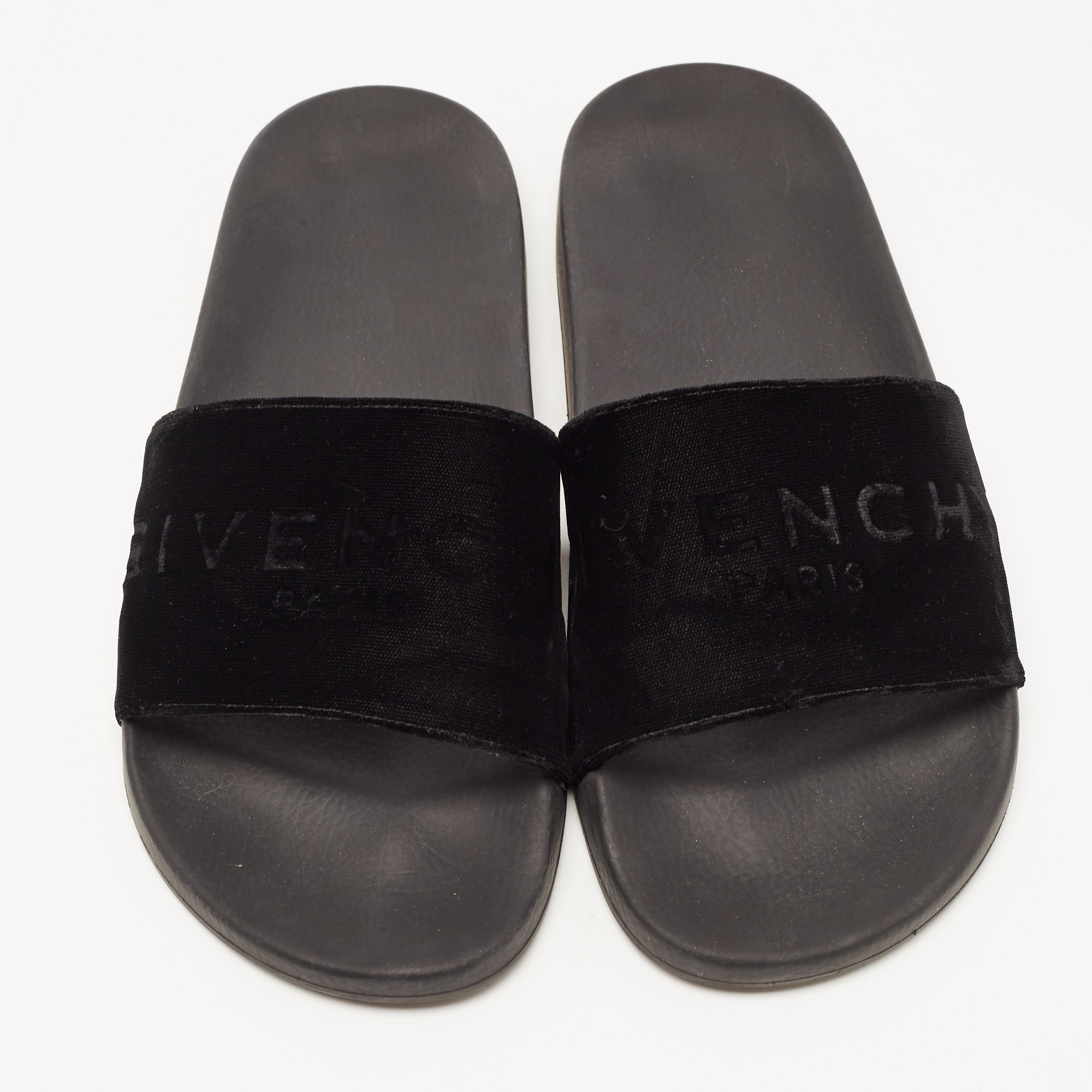 Givenchy Black Velvet Logo Slides Size 40