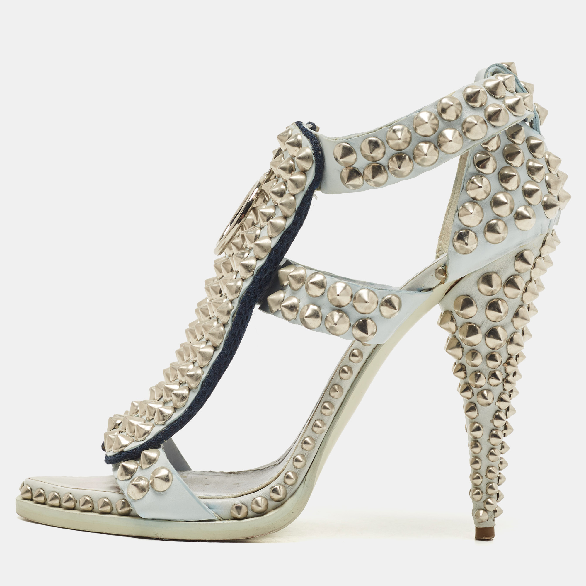 Givenchy Blue Leather Studded Ankle Strap Sandals Size 38