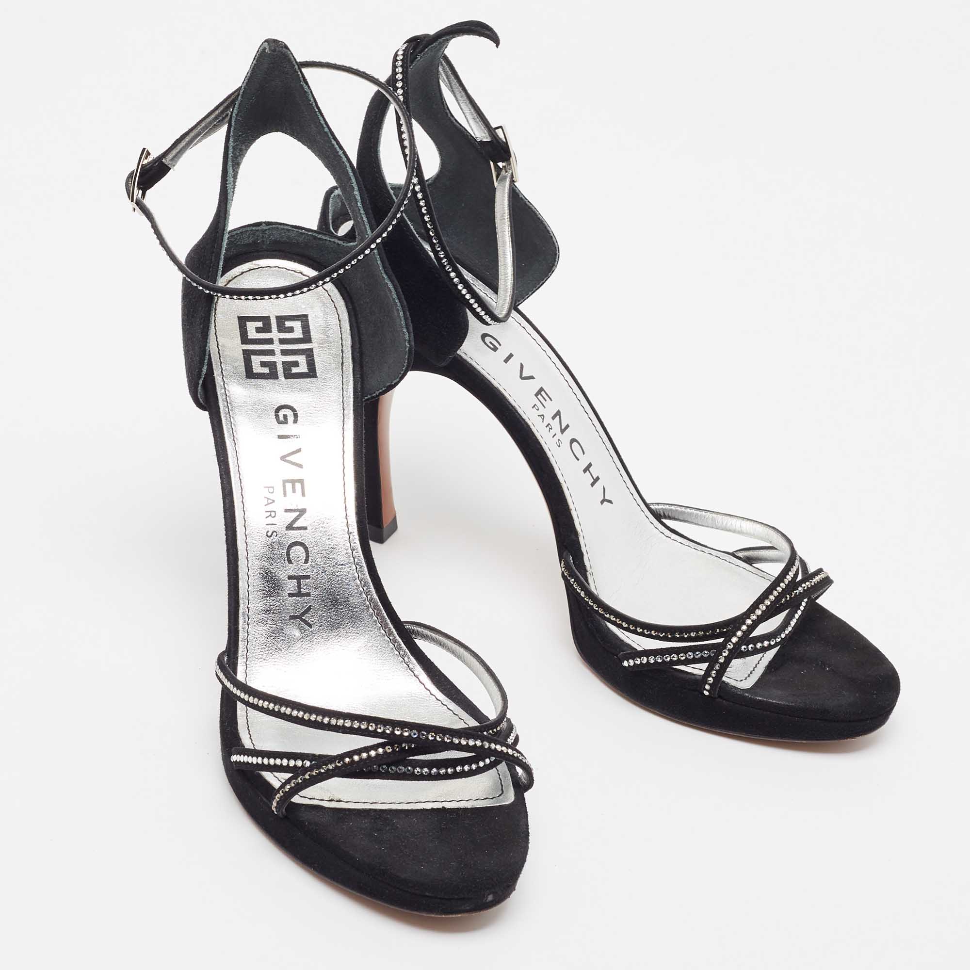Givenchy Black Suede Crystal Embellished Strappy Sandals Size 40